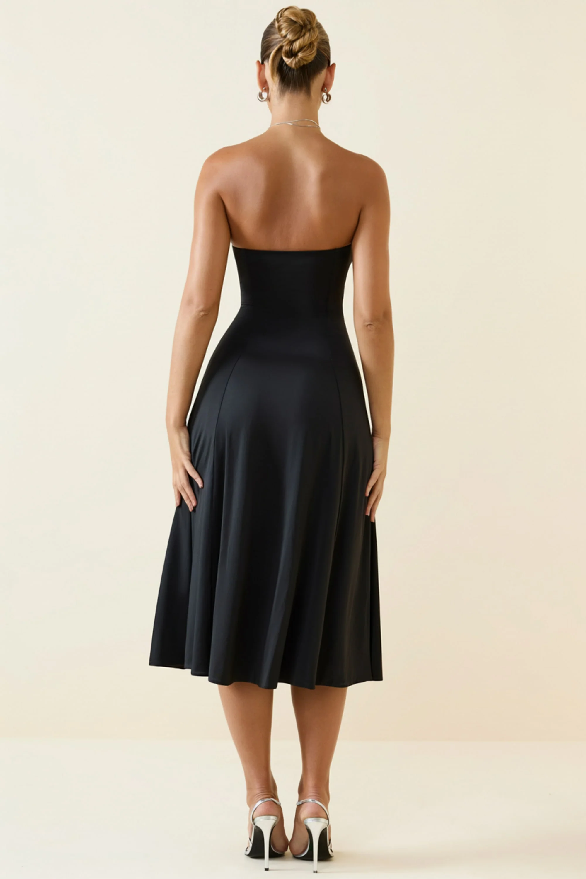 Slinky Jersey Strapless A-Line Midaxi Dress in Black - Image 2
