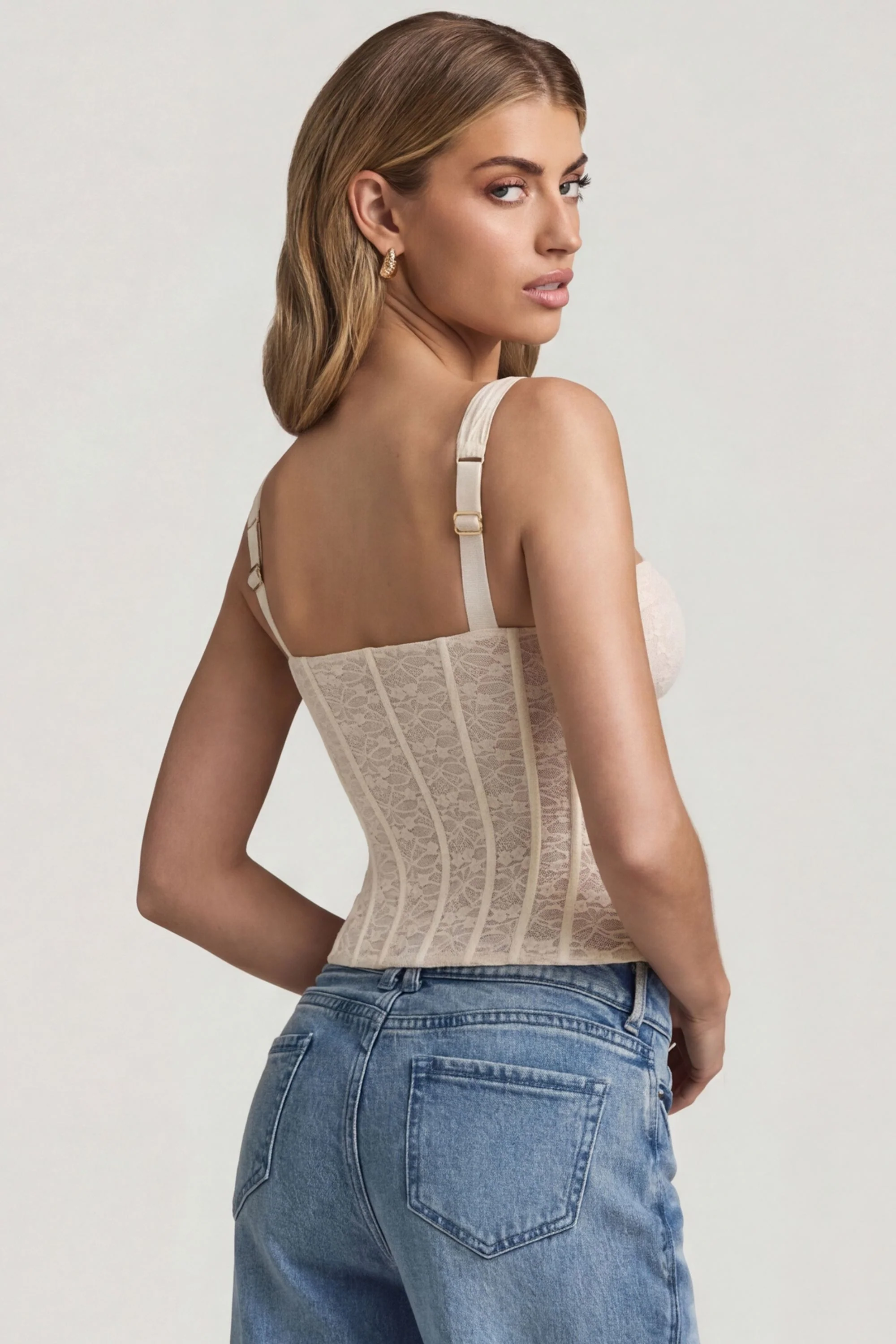Underwired Lace Corset Top in Ivory - Image 2