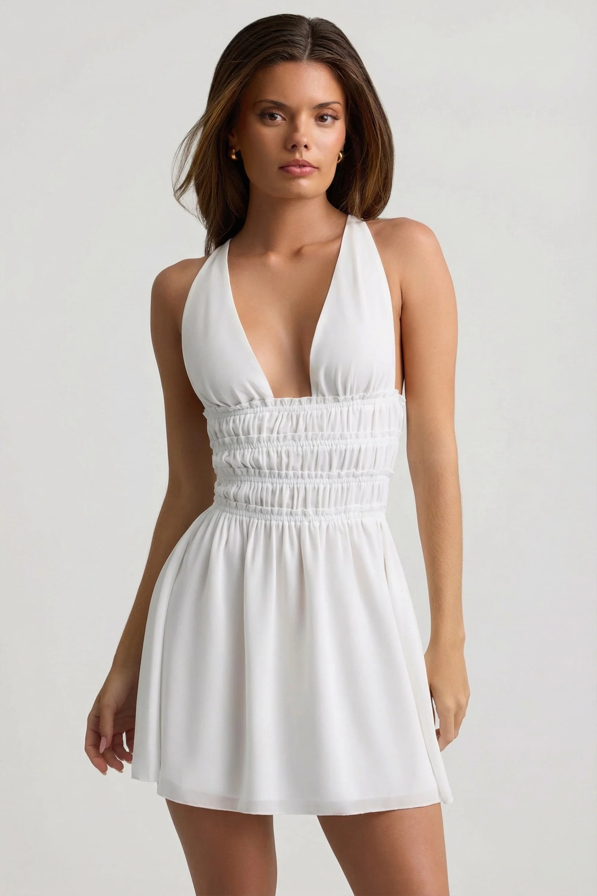 Plunge Cross-Back Mini Dress in White - Image 7