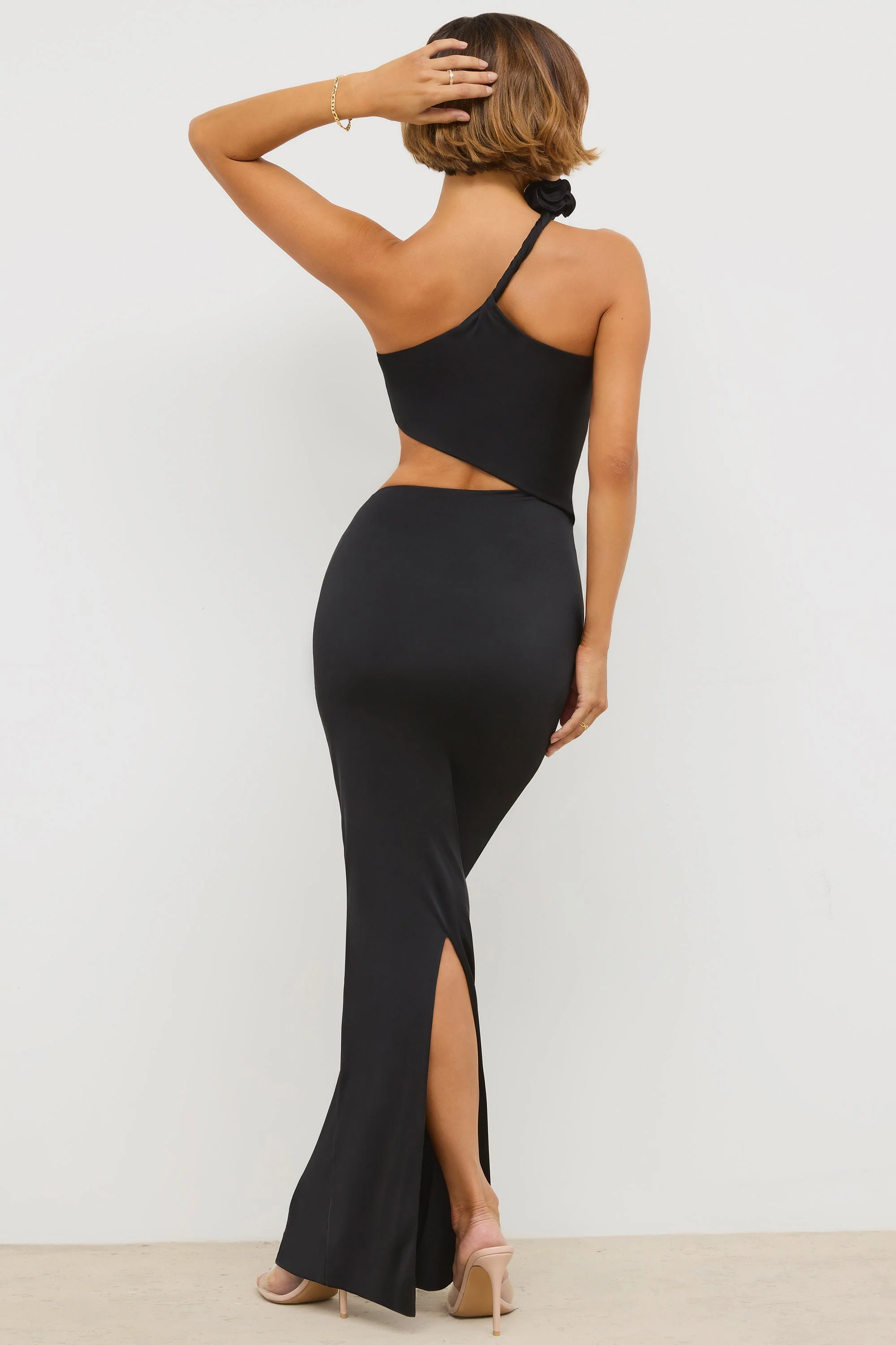 Jersey Asymmetric Cut Out Maxi Dress in Black - Image 2