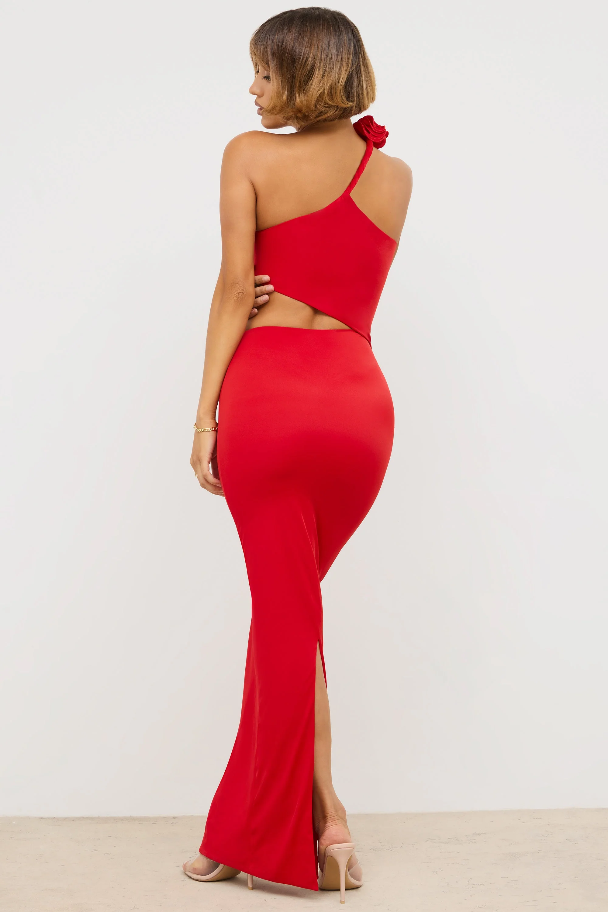 Jersey Asymmetric Cut Out Maxi Dress  in Scarlet Red - Image 2