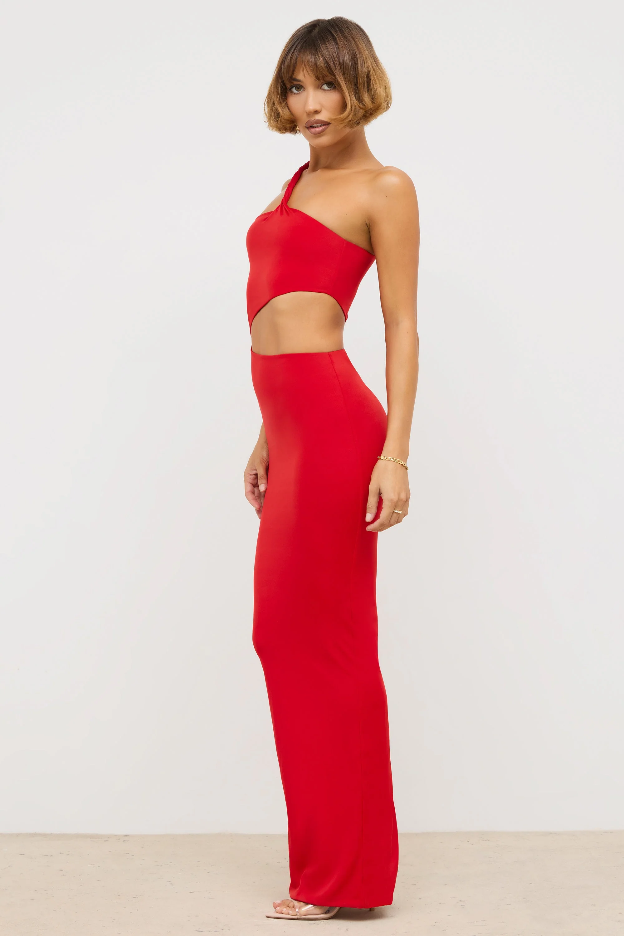 Jersey Asymmetric Cut Out Maxi Dress  in Scarlet Red - Image 3