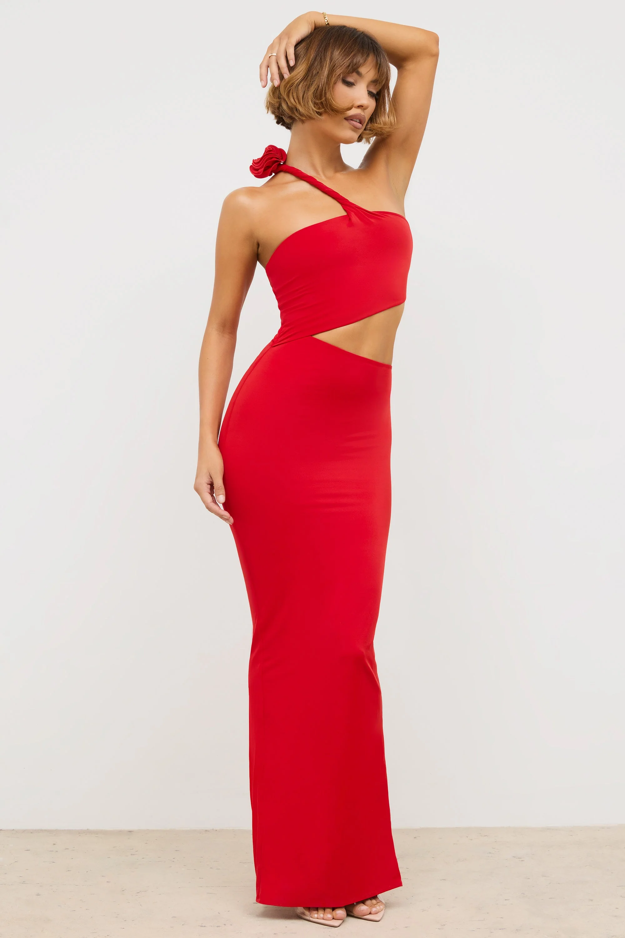 Jersey Asymmetric Cut Out Maxi Dress  in Scarlet Red - Image 8