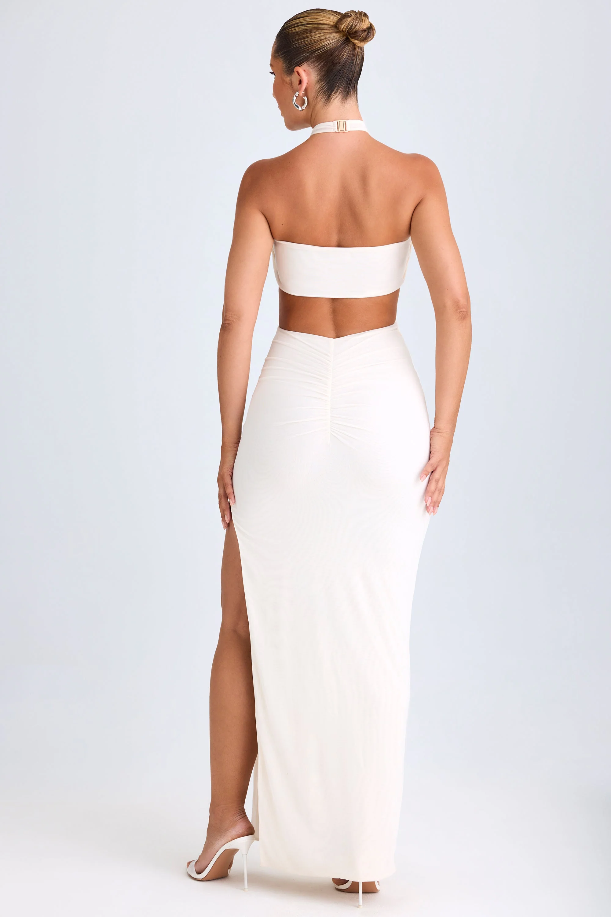 Cut-Out Ruched Halterneck Maxi Dress in White - Image 2