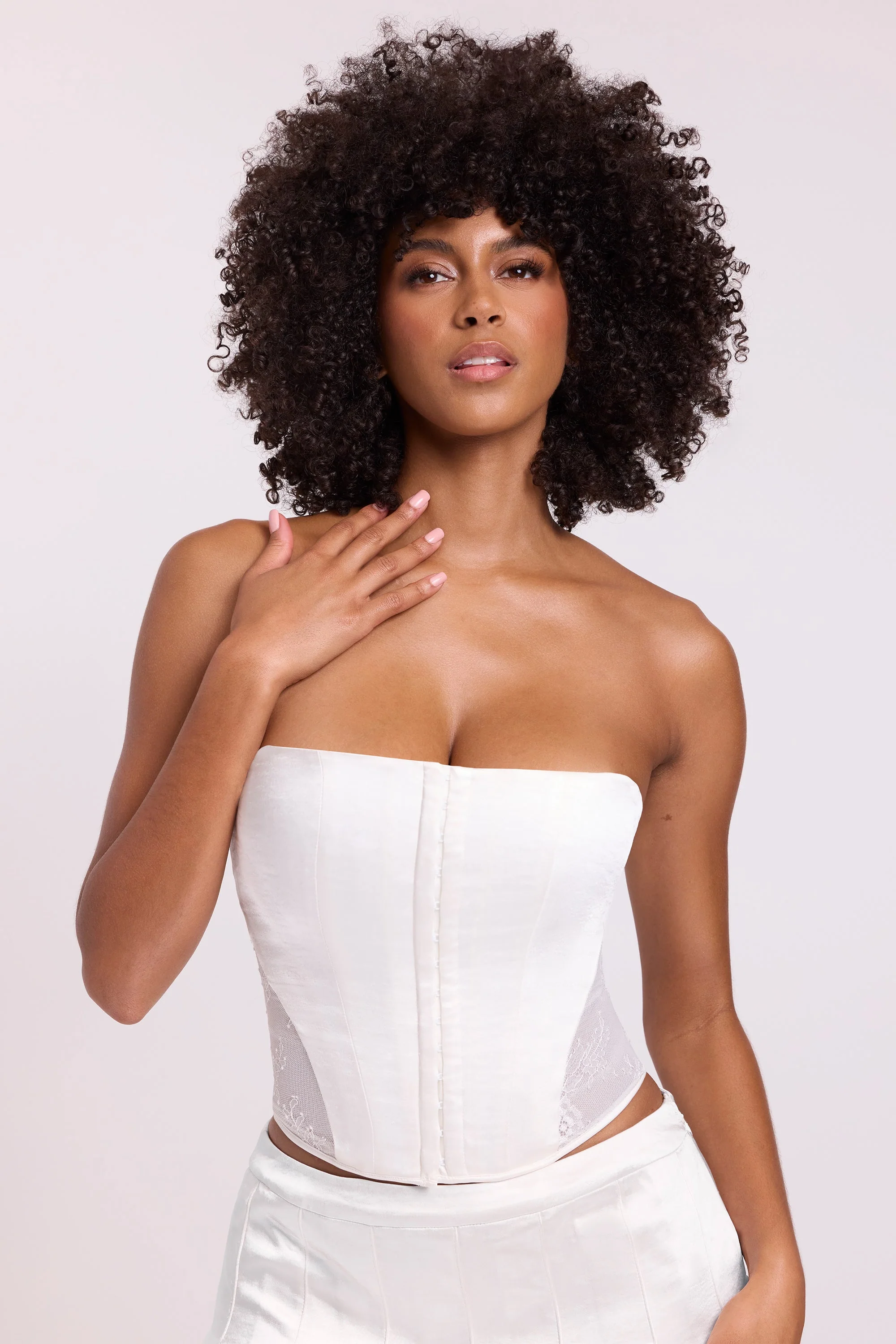 Satin Strapless Corset in White - Image 6