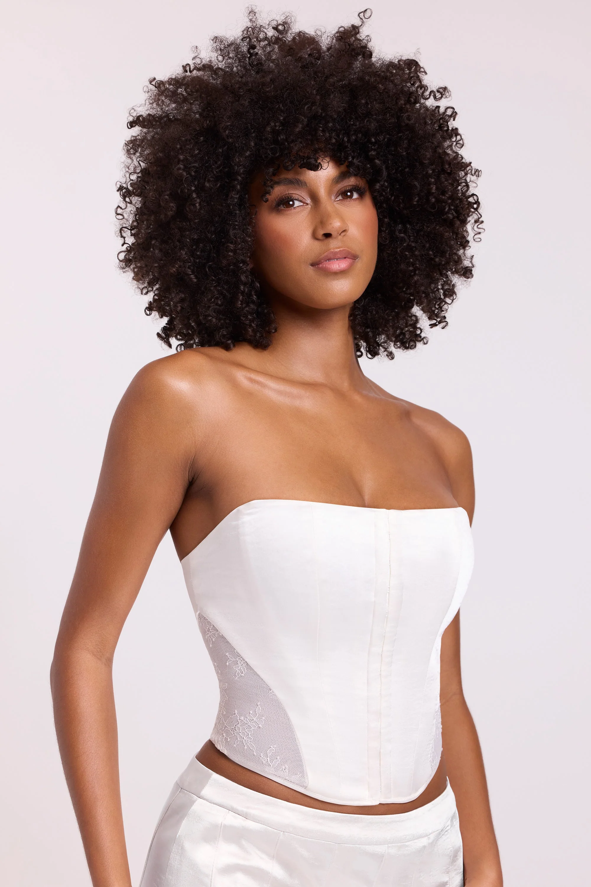 Satin Strapless Corset in White - Image 7