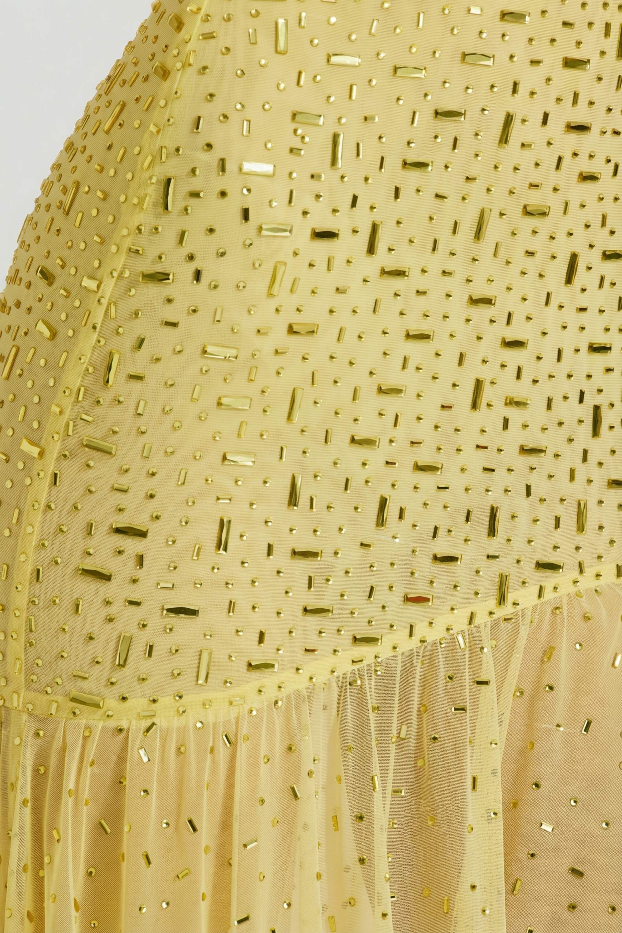 Semi-Sheer Embellished Asymmetric Maxi Dress in Yellow - Image 5