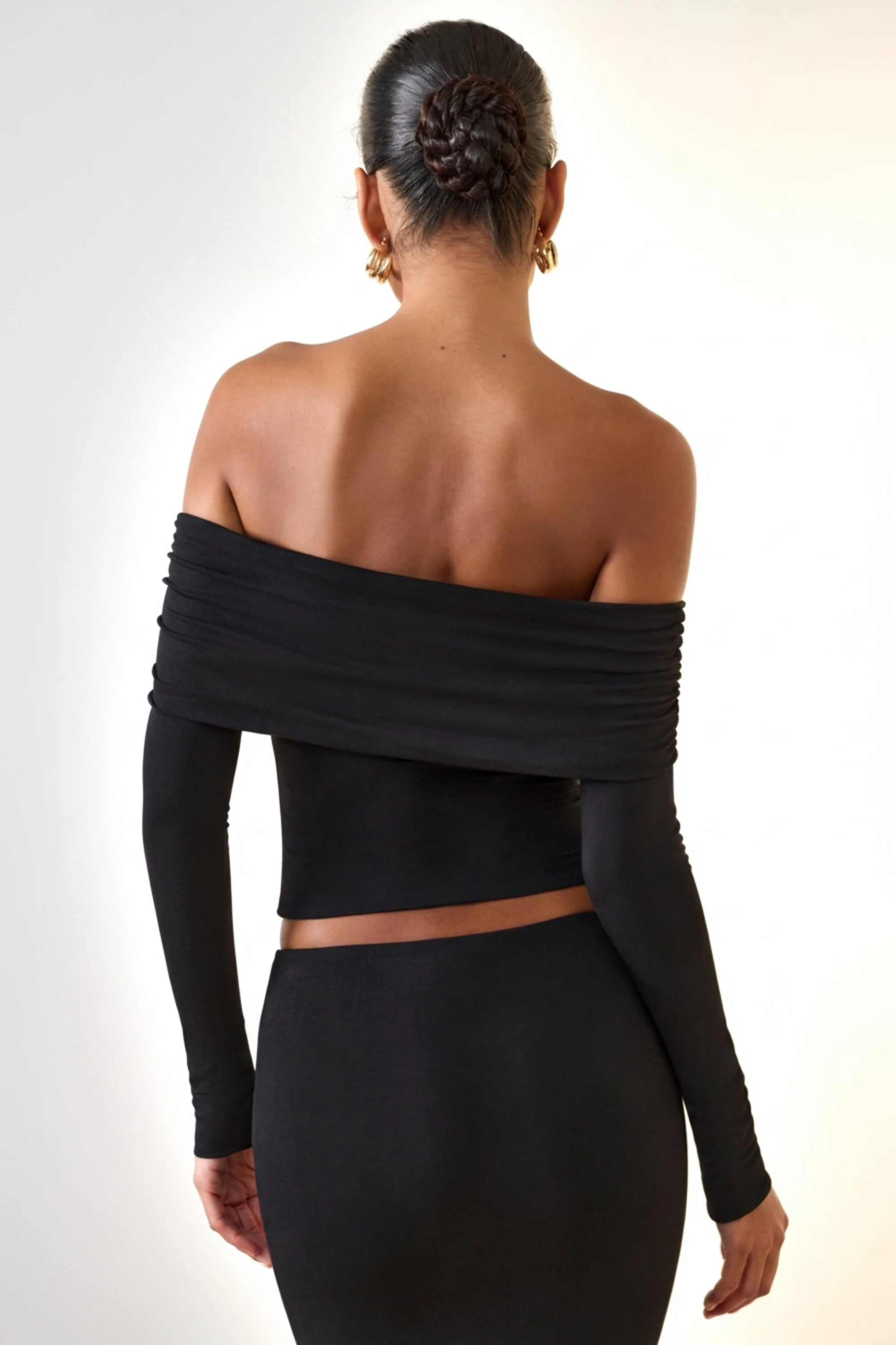 Modal Off-Shoulder Long-Sleeve Top in Black - Image 2