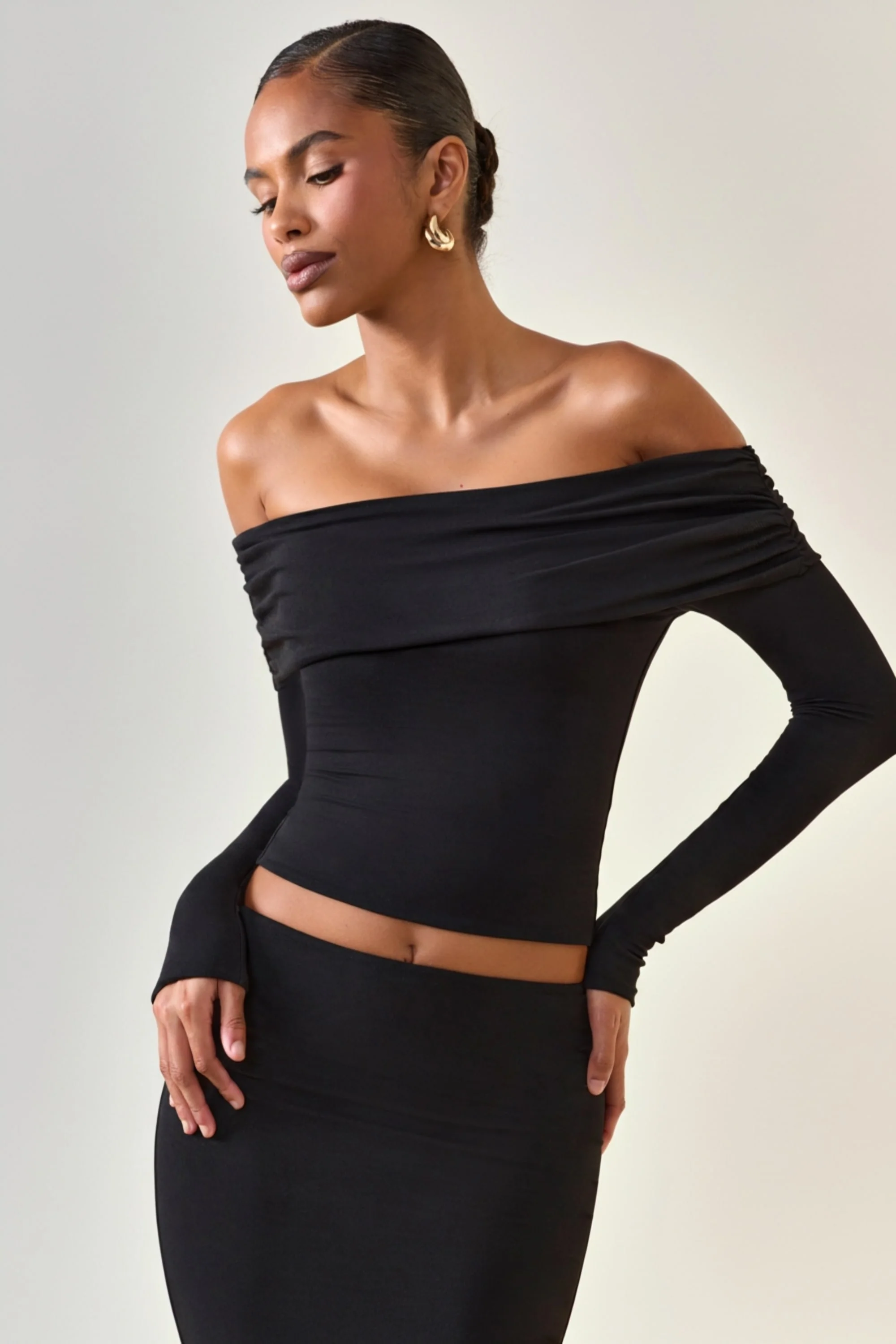 Modal Off-Shoulder Long-Sleeve Top in Black - Image 4
