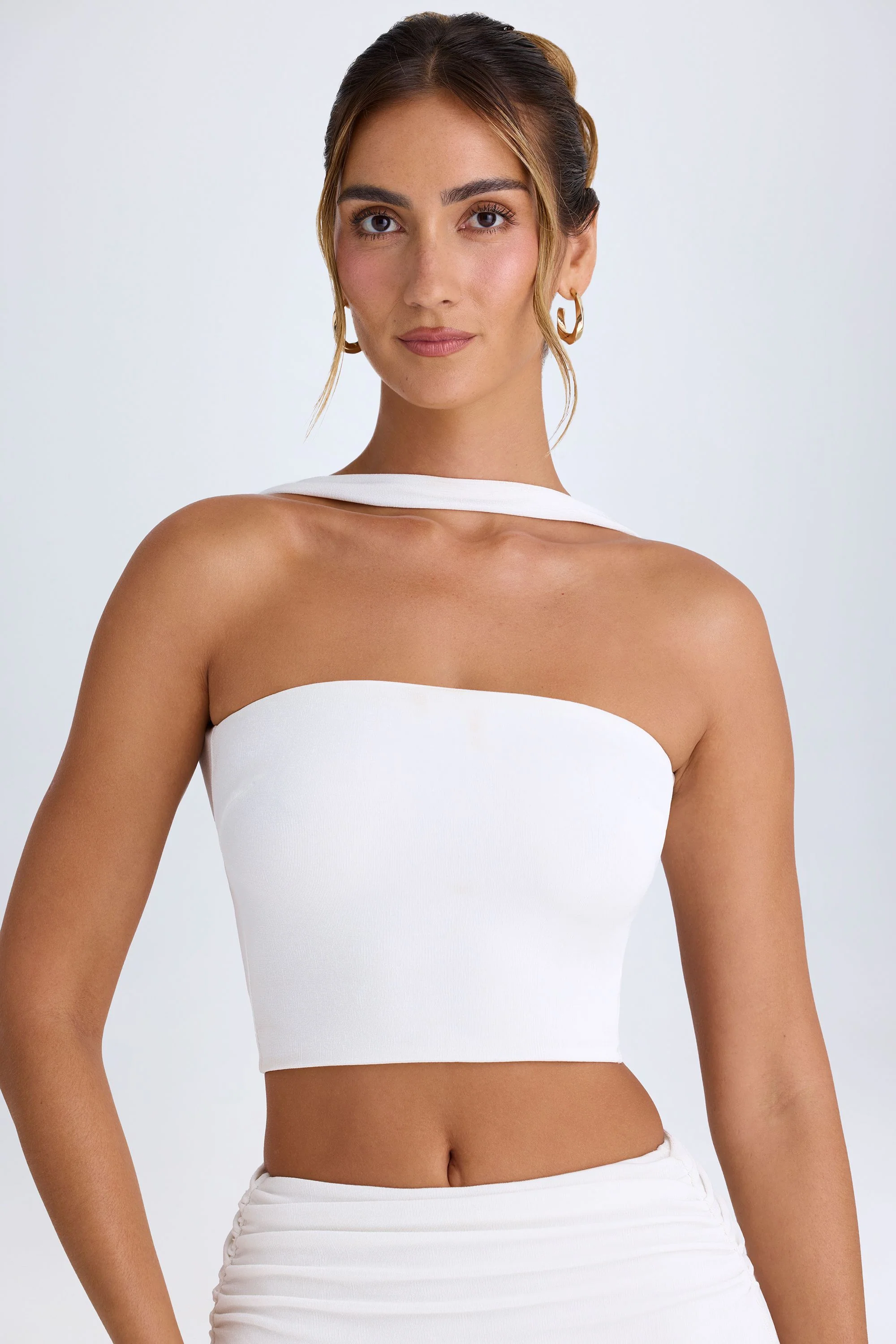 Choker-Detail Bandeau Top in White - Image 5