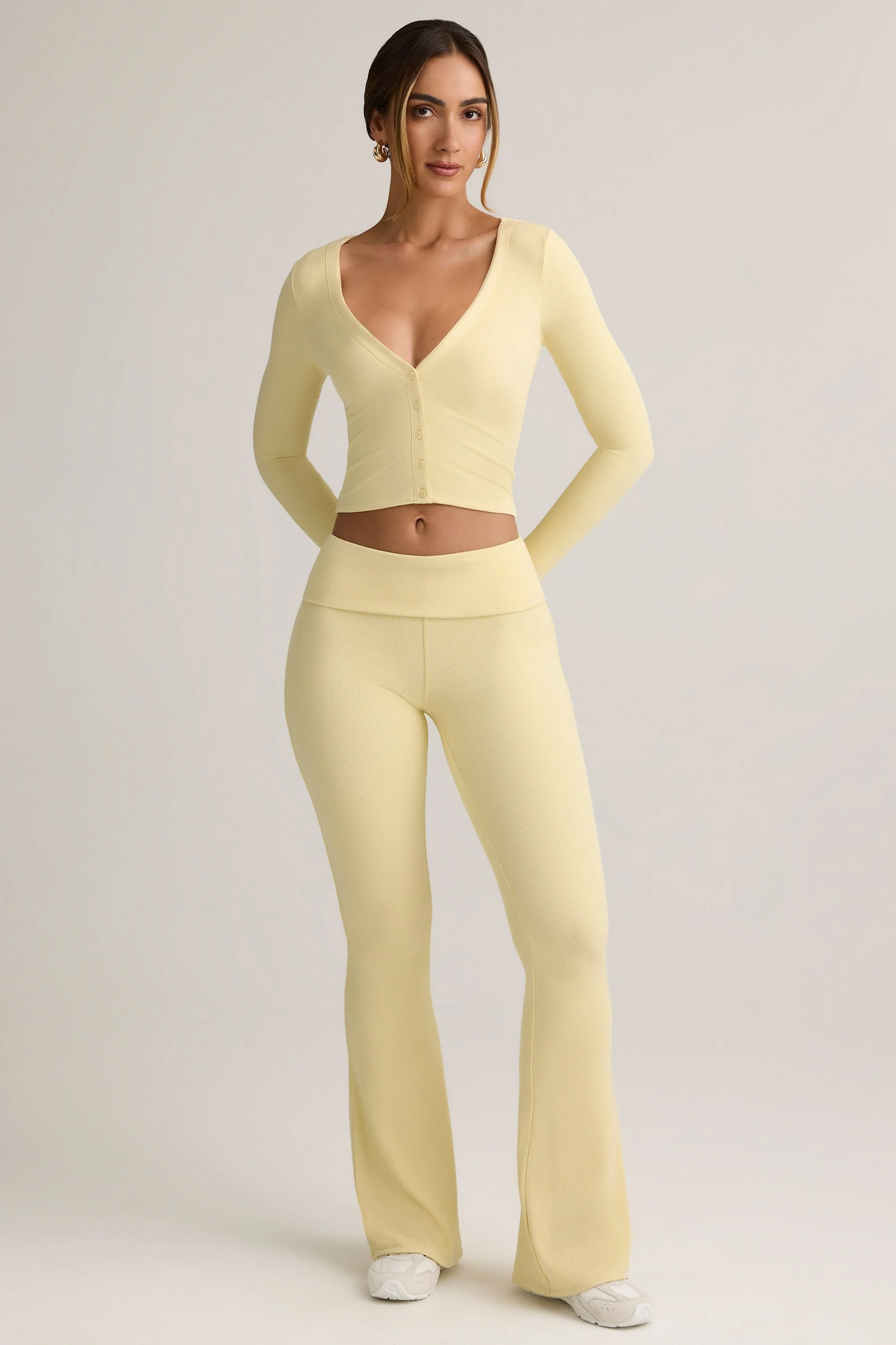 Modal Ribbed Cropped Cardigan in Buttercream Yellow - Image 5