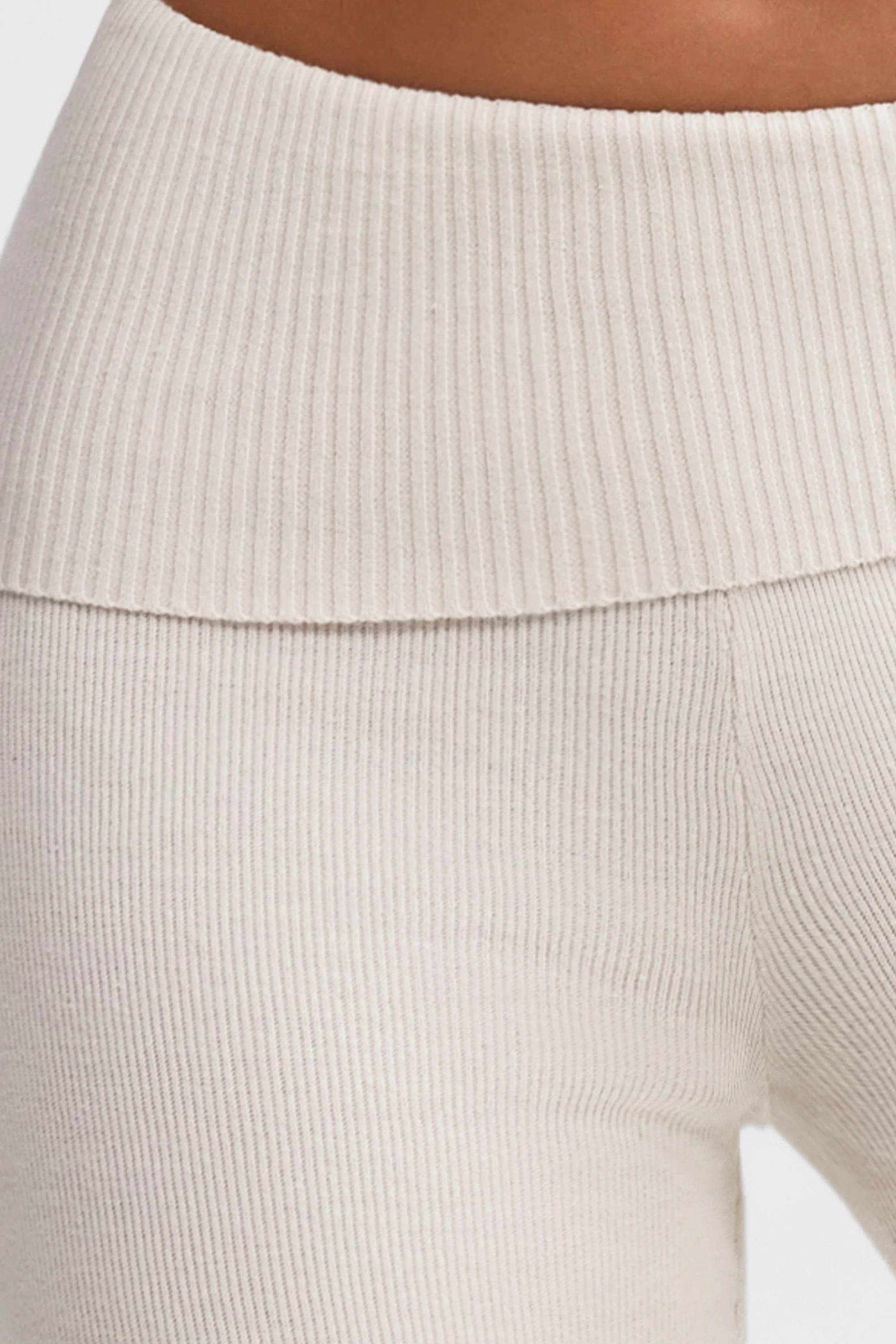 Chunky Knit Foldover Kick Flare Trousers in Cream - Image 4
