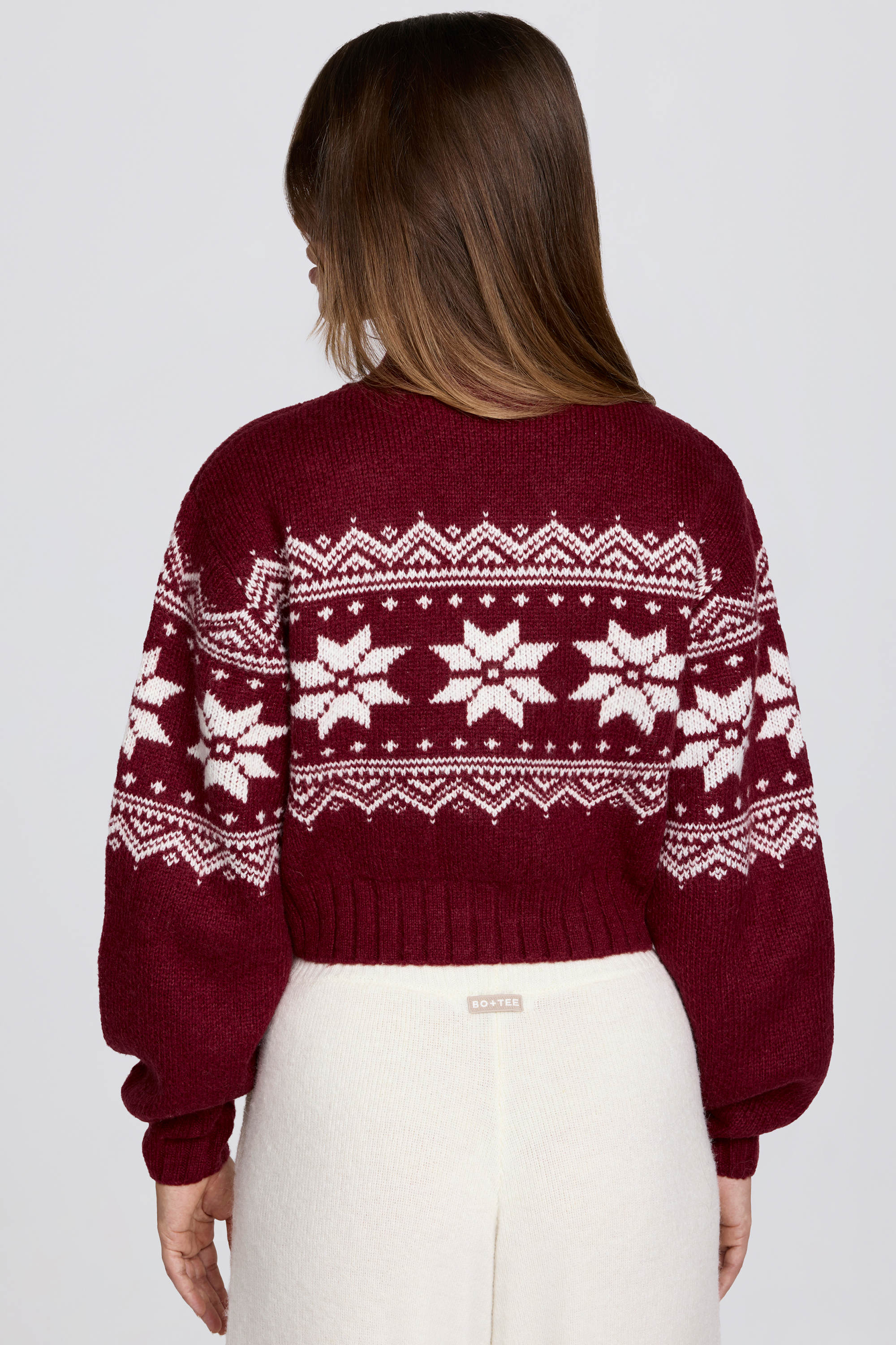 Jacquard-Knit Cropped Jumper in Crimson Red - Image 2