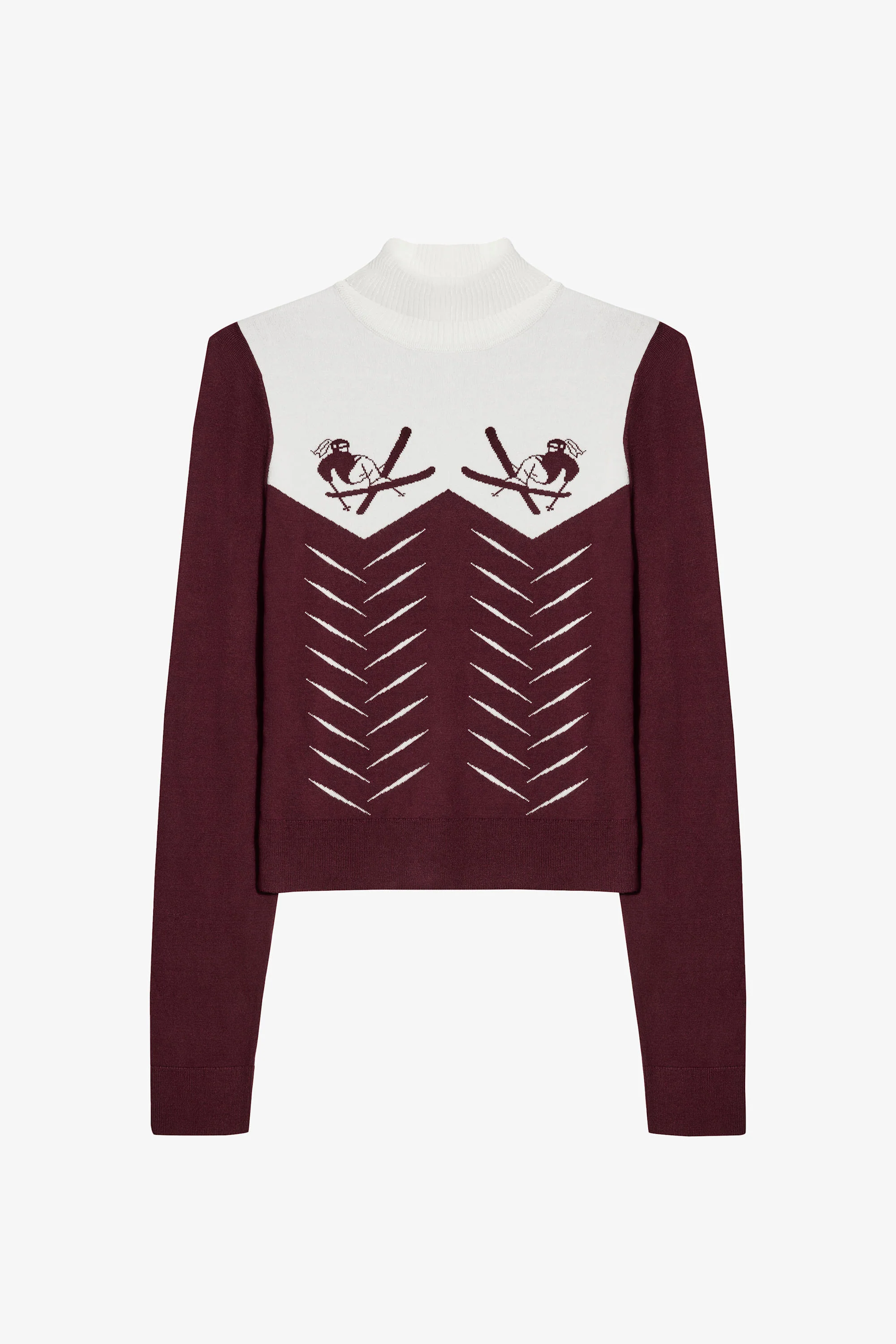 Knit Long-Sleeve Fitted Top in Burgundy - Image 4