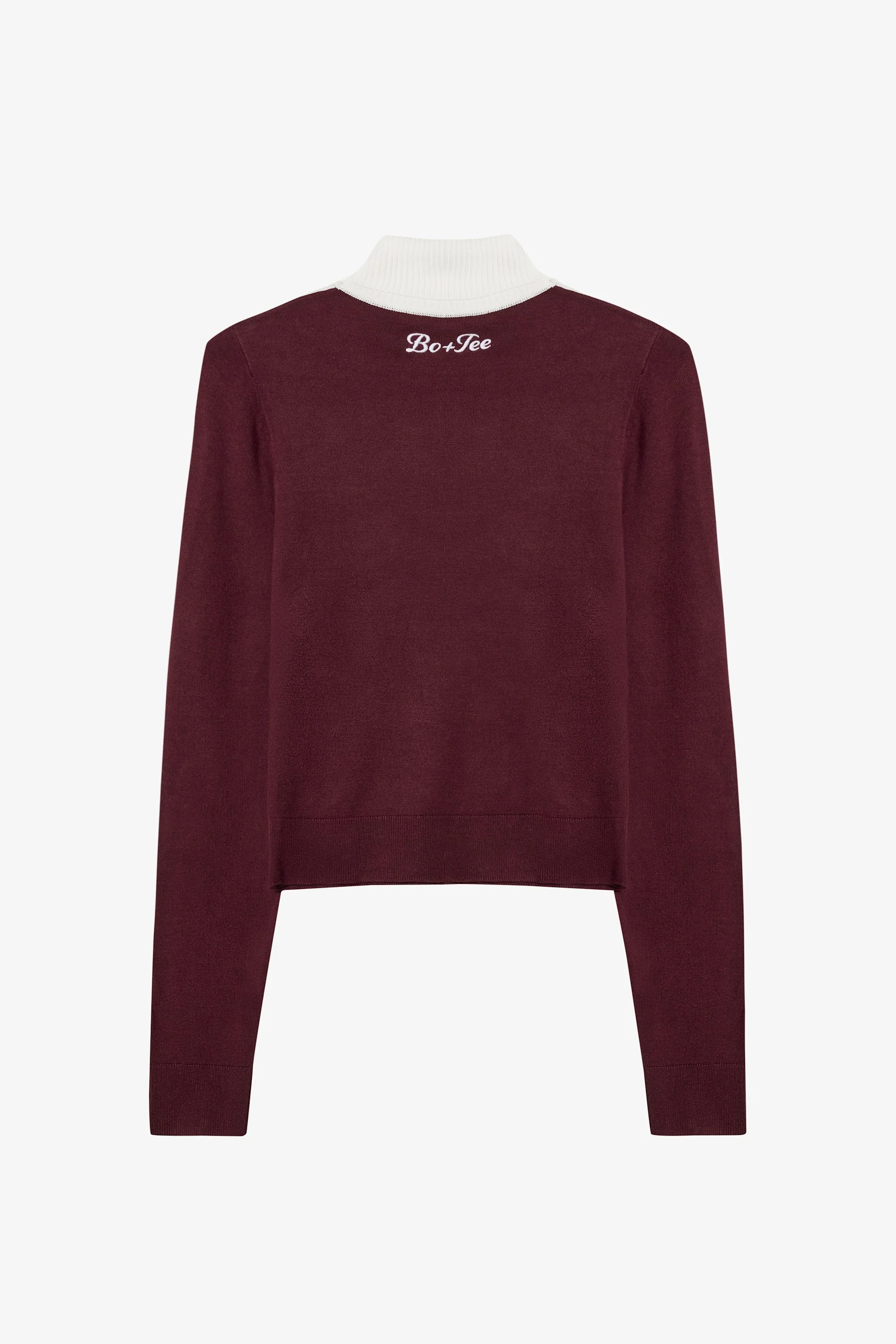 Knit Long-Sleeve Fitted Top in Burgundy - Image 5