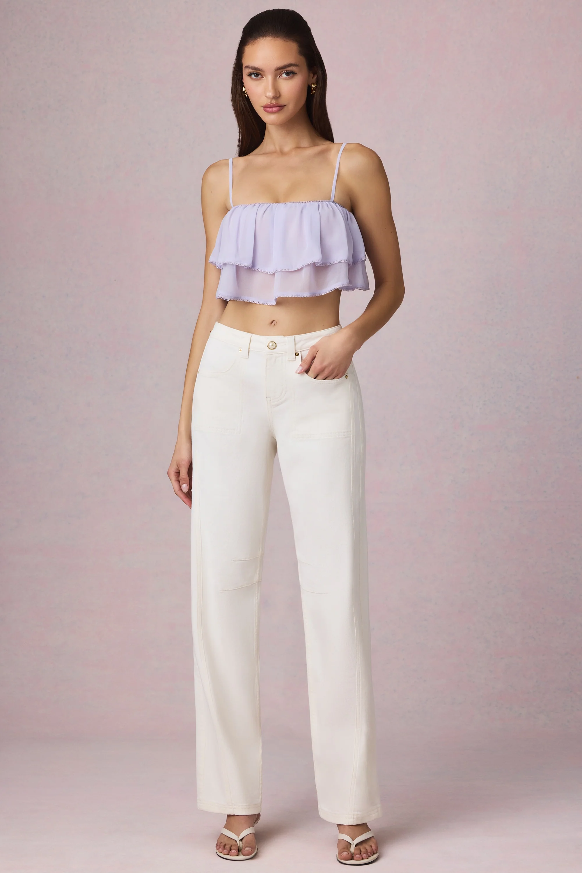 Ruffled Cropped Camisole Top in Lilac - Image 5