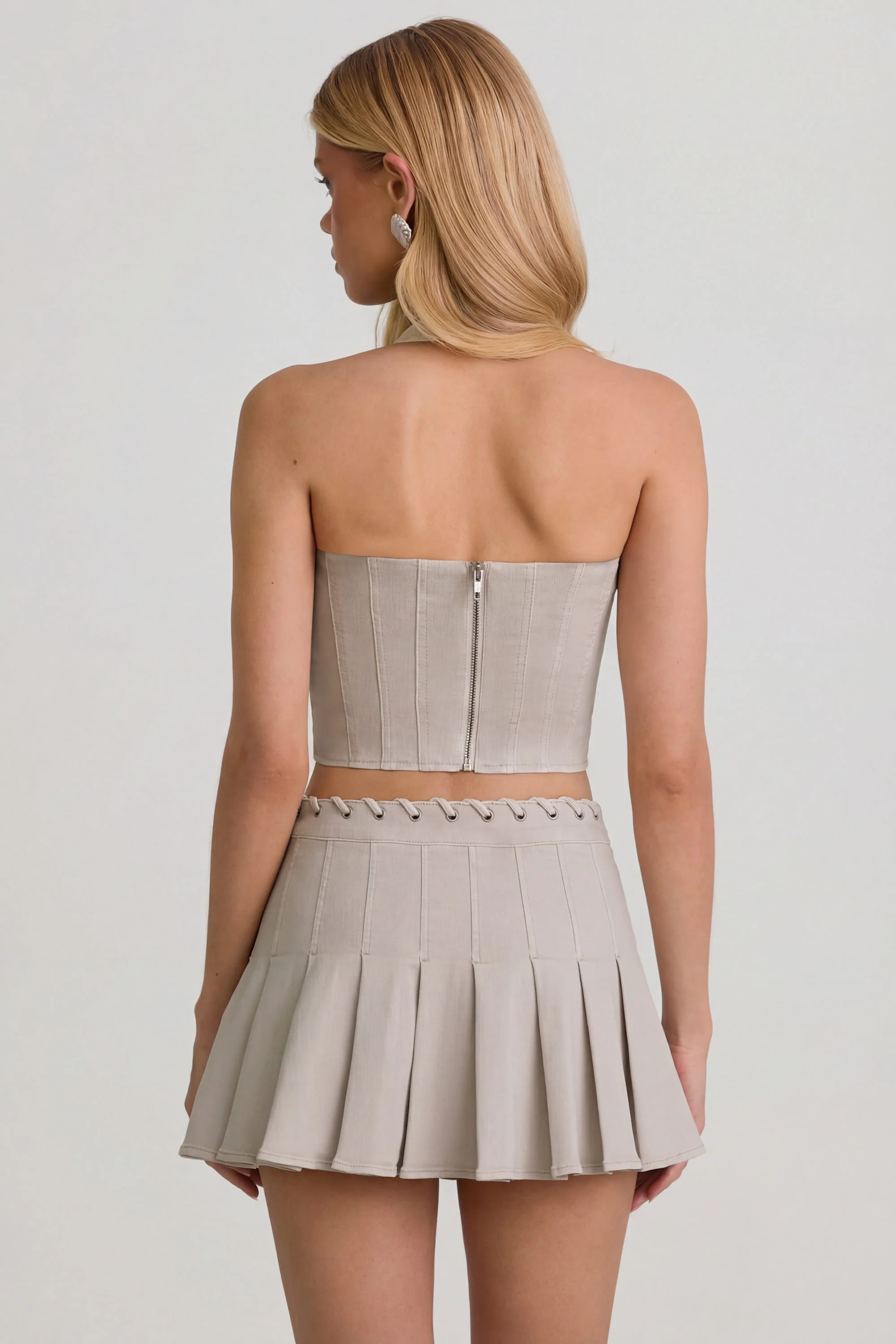 Low-Rise Pleated Mini Skirt in Ecru - Image 8