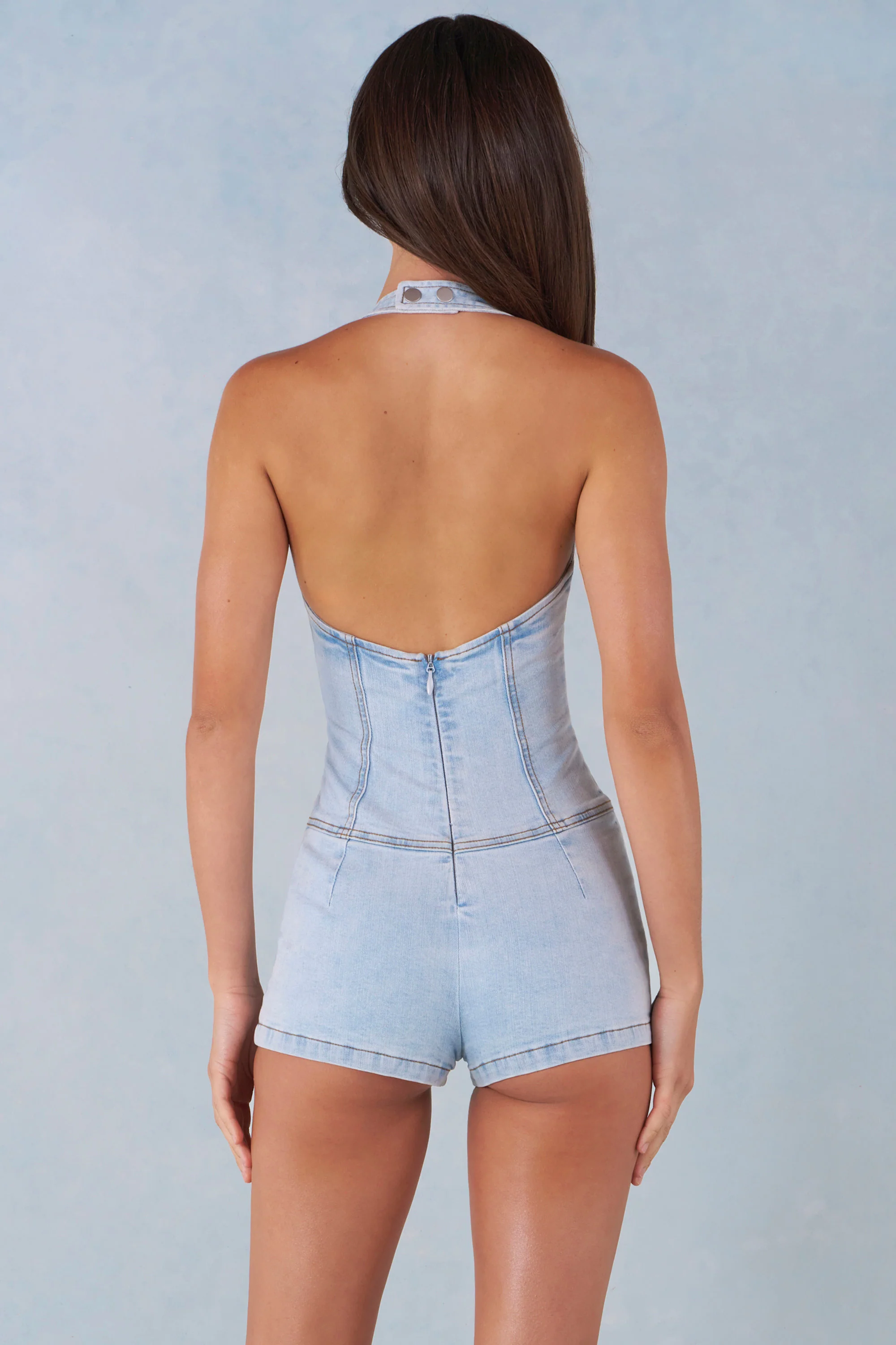 Button-Down Halterneck Playsuit in Light Denim - Image 6