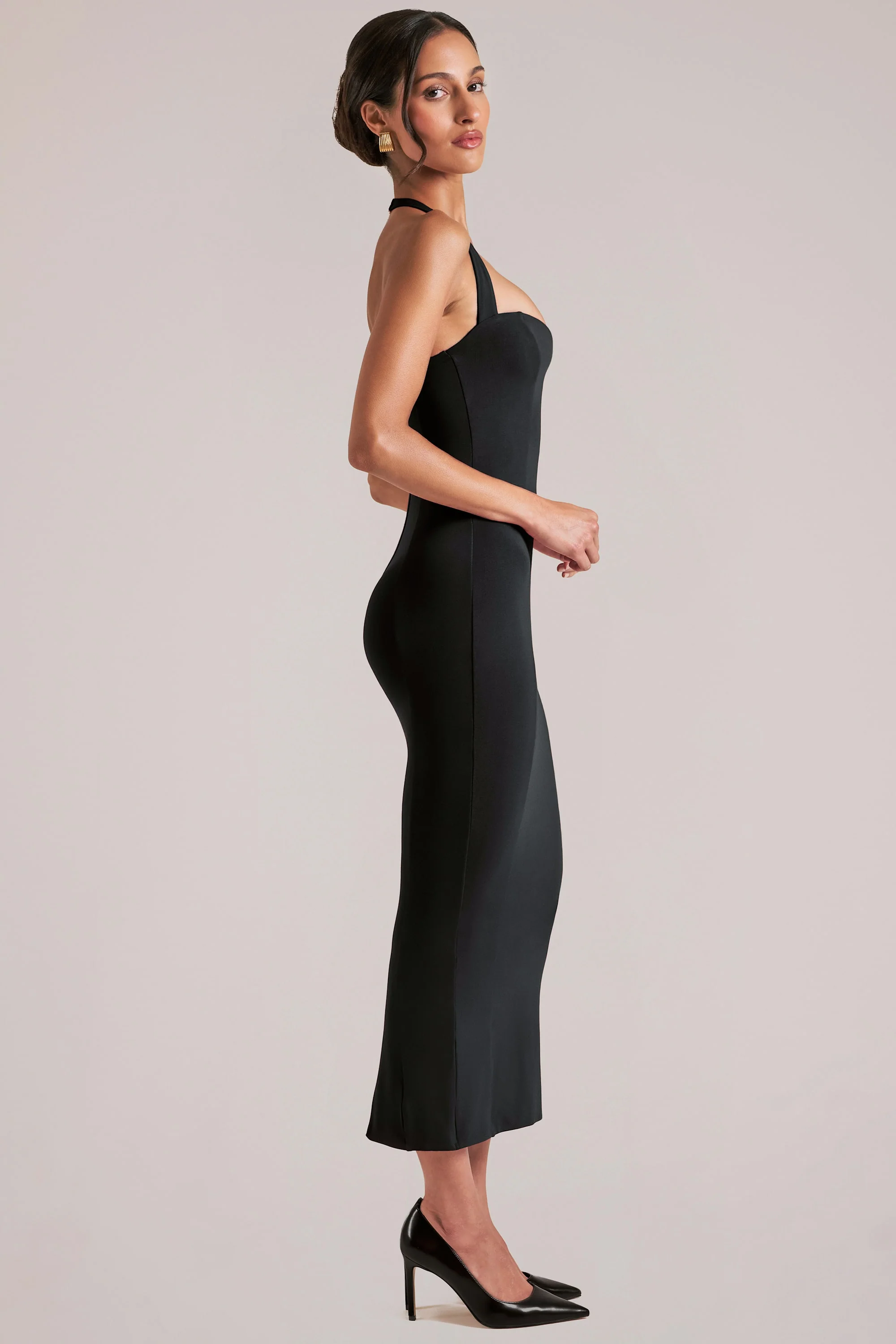 Halterneck Midaxi Dress in Black - Image 3