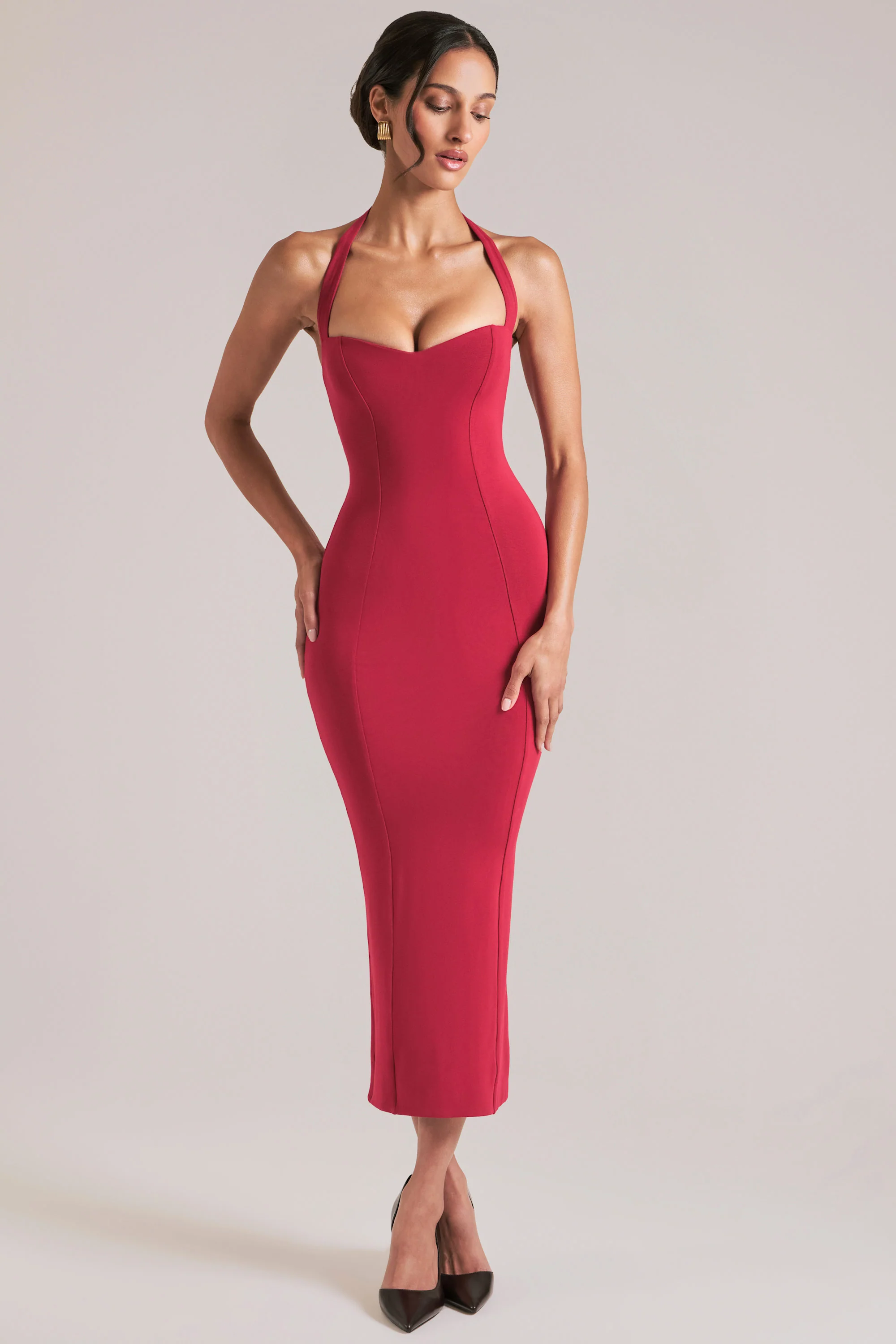 Halterneck Midaxi Dress in Cherry Red - Image 5