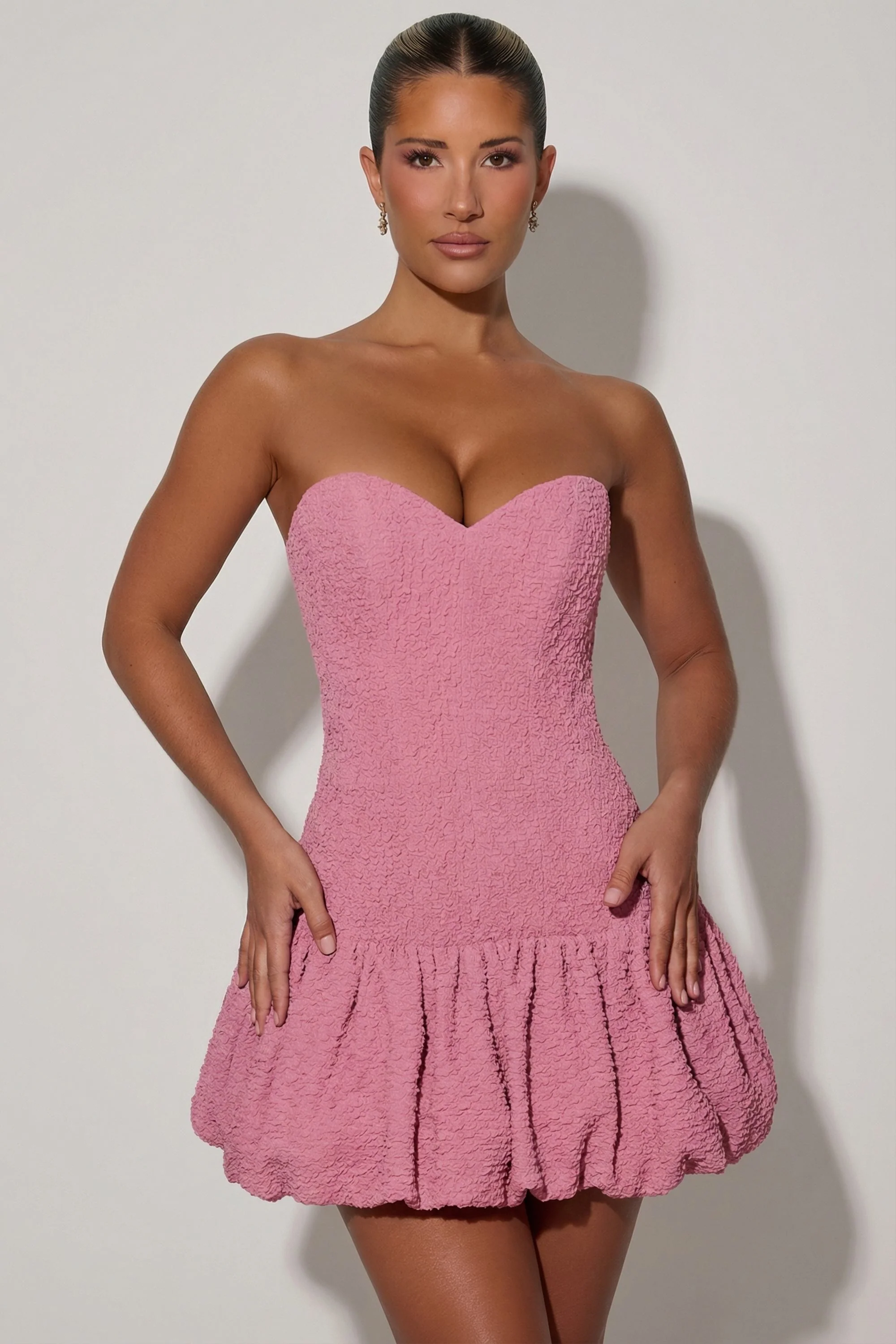 Cut-Out Bubble Hem Corset Mini Dress in Dusty Pink - Image 7