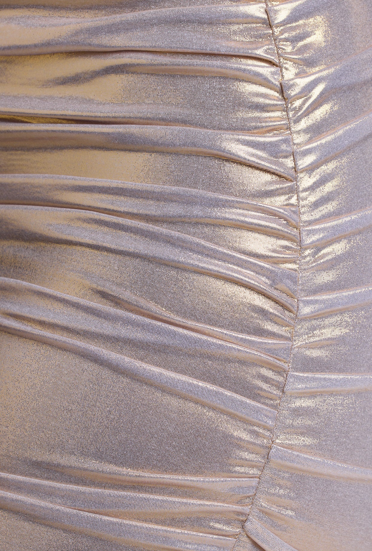 Long Sleeve Metallic Jersey Mini Dress in Light Gold - Image 6