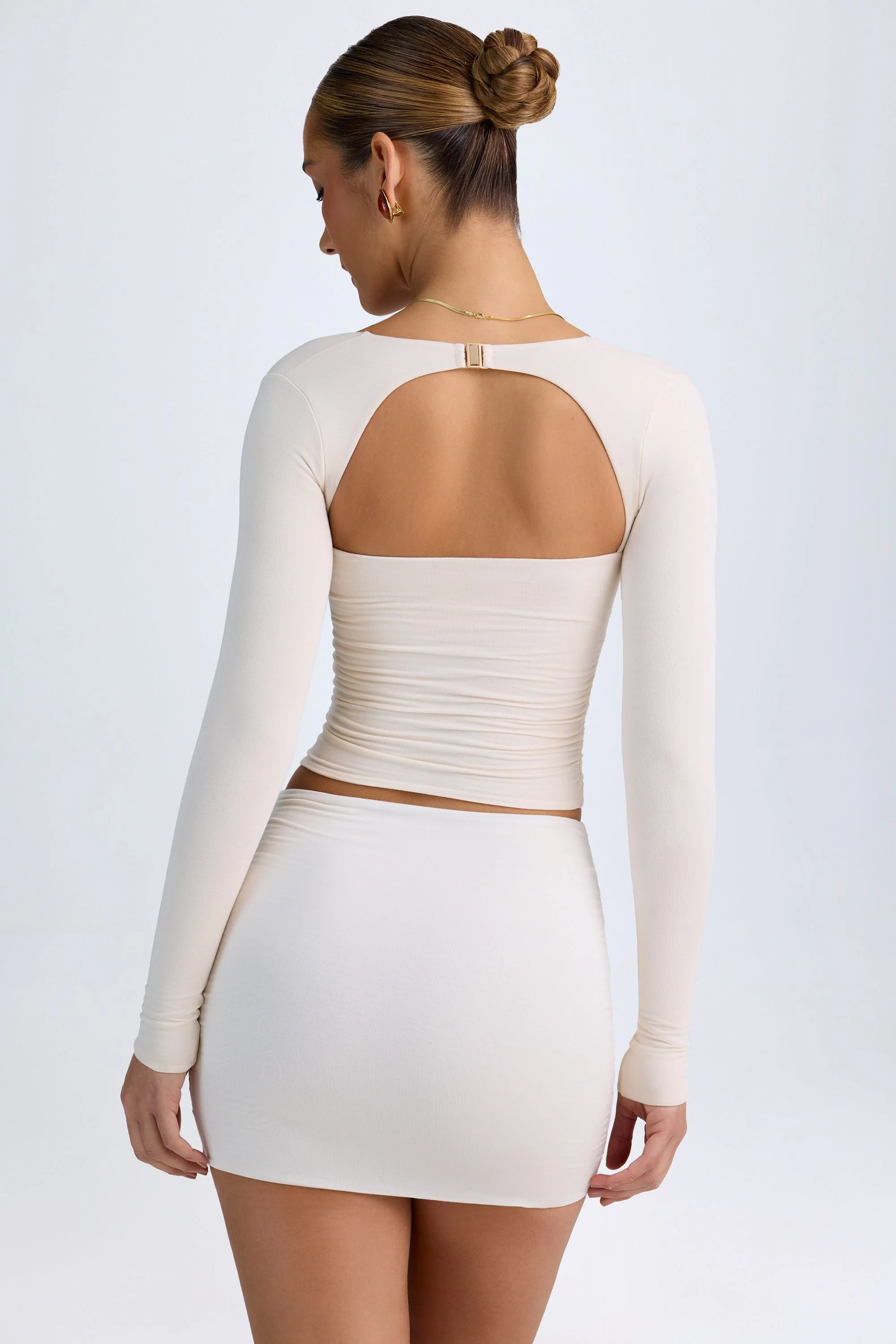 Modal Halterneck Ruched Top in Ivory - Image 9