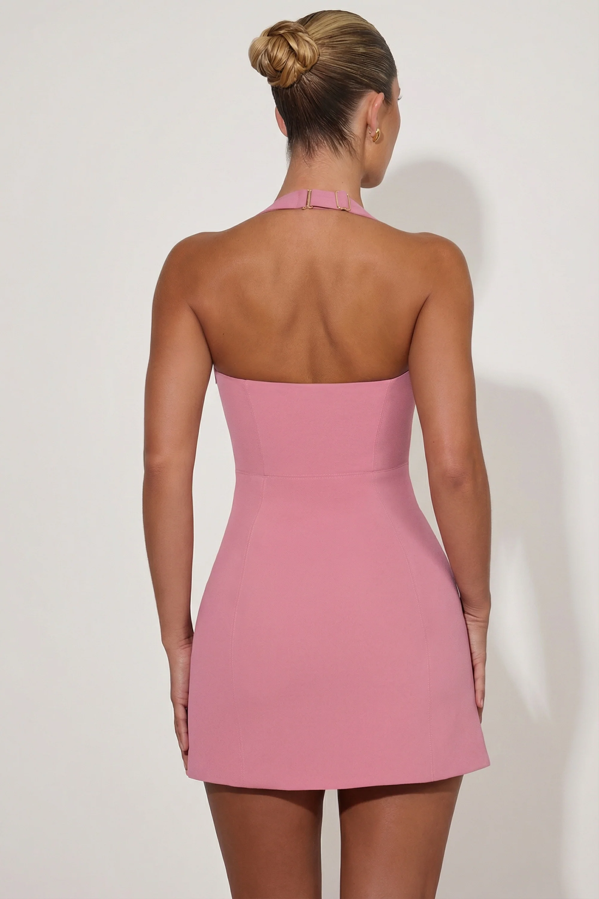 Heart-Detail Halterneck A-Line Mini Dress in Dusty Pink - Image 2