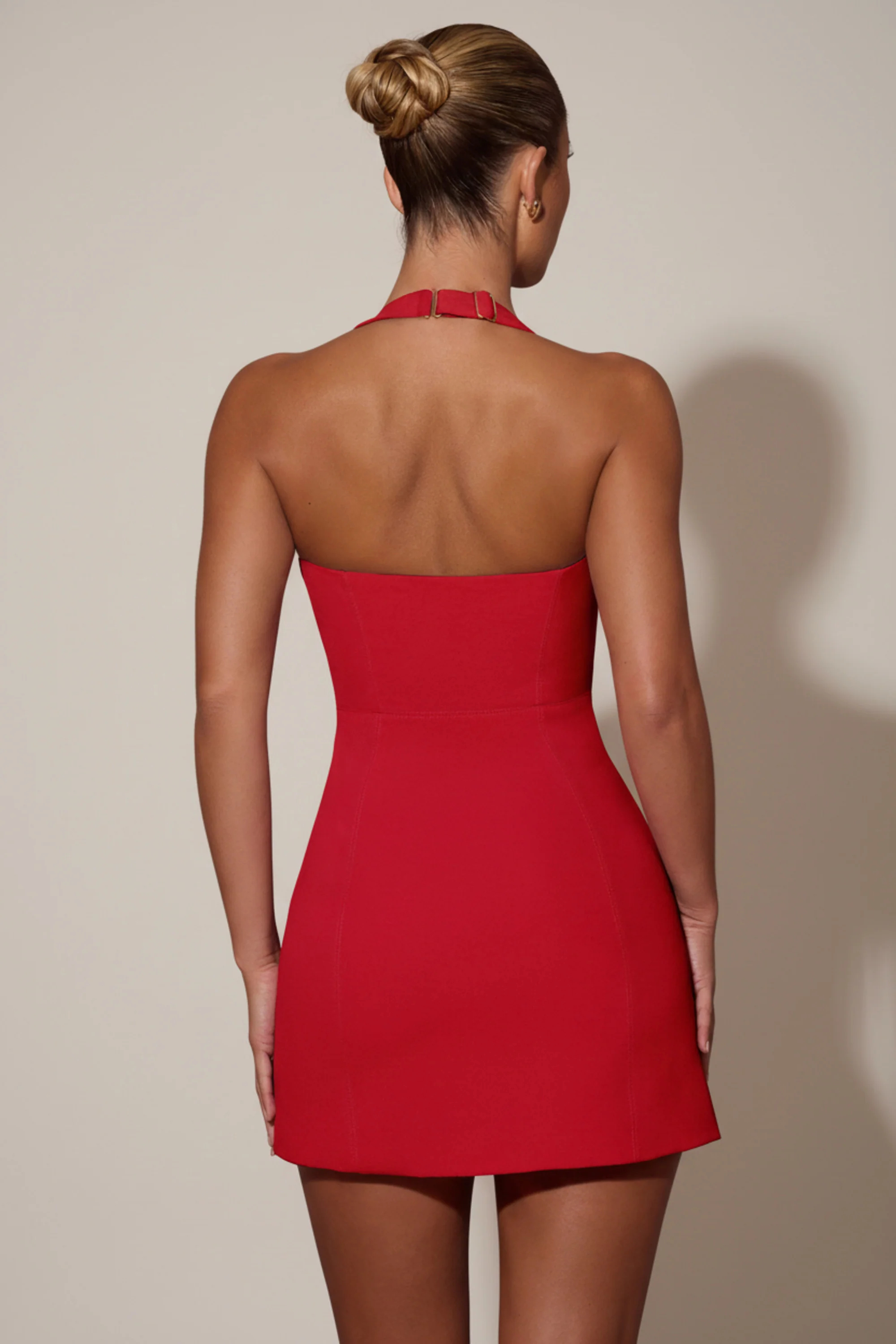 Heart-Detail Halterneck A-Line Mini Dress in Red - Image 2