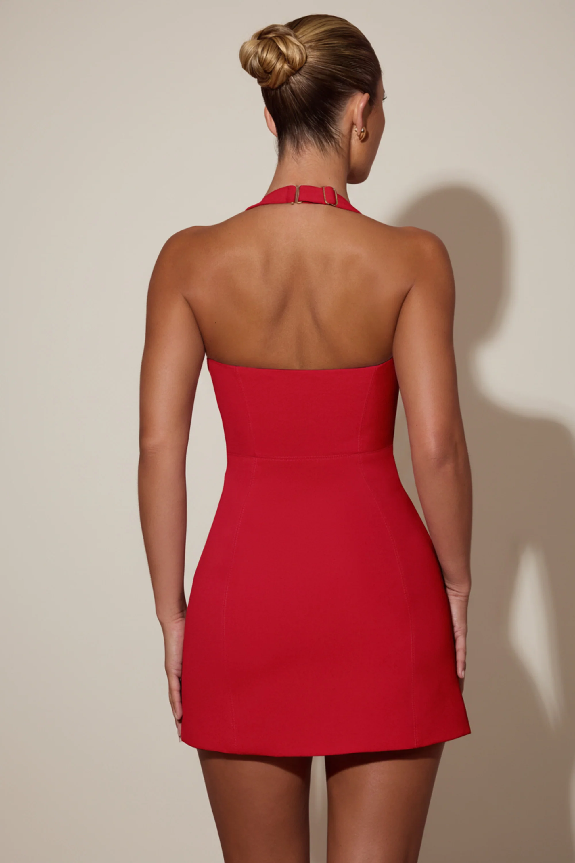 Heart-Detail Halterneck A-Line Mini Dress in Red - Image 3