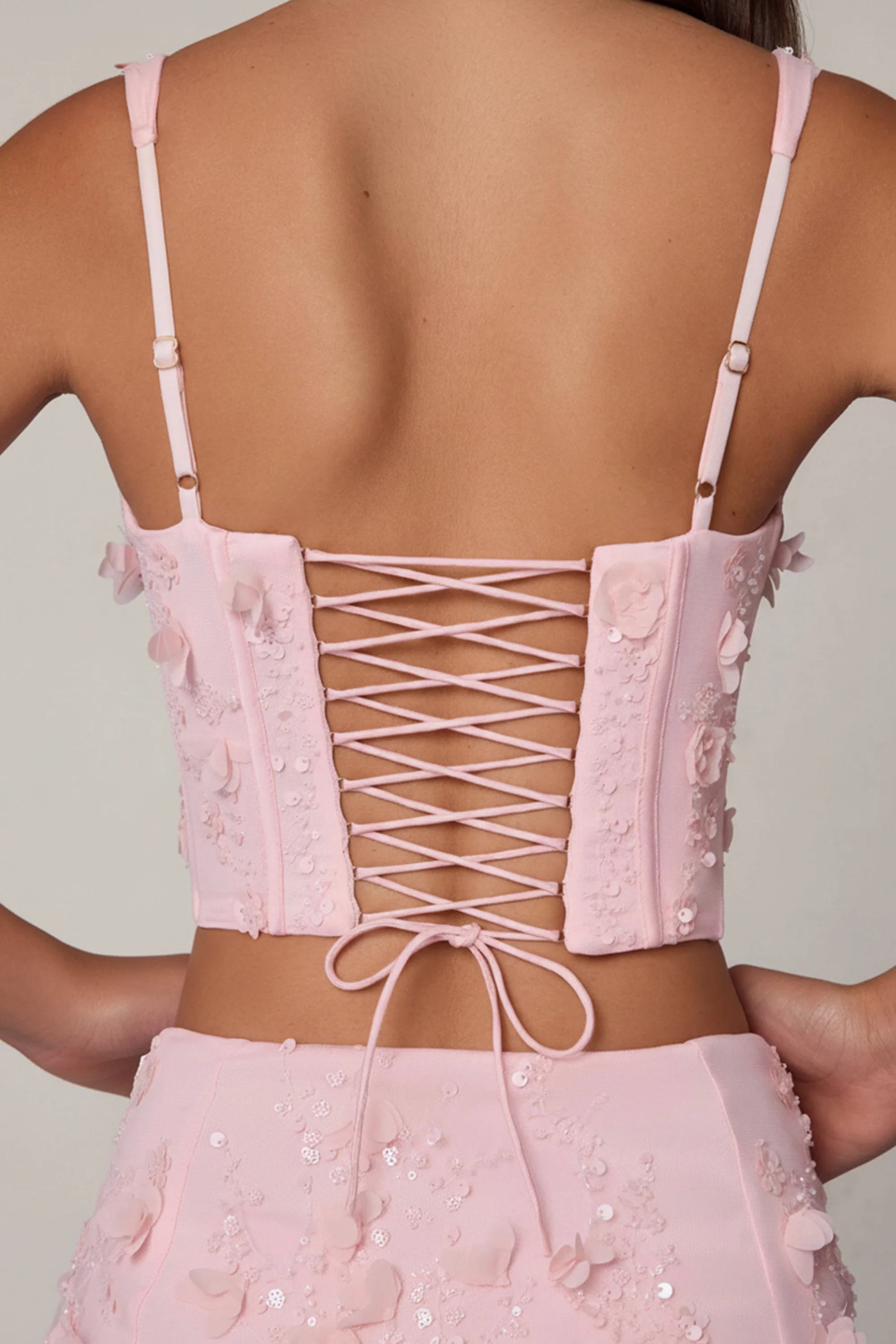 Embellished Lace-Up Corset Top in Soft Pink - Image 4