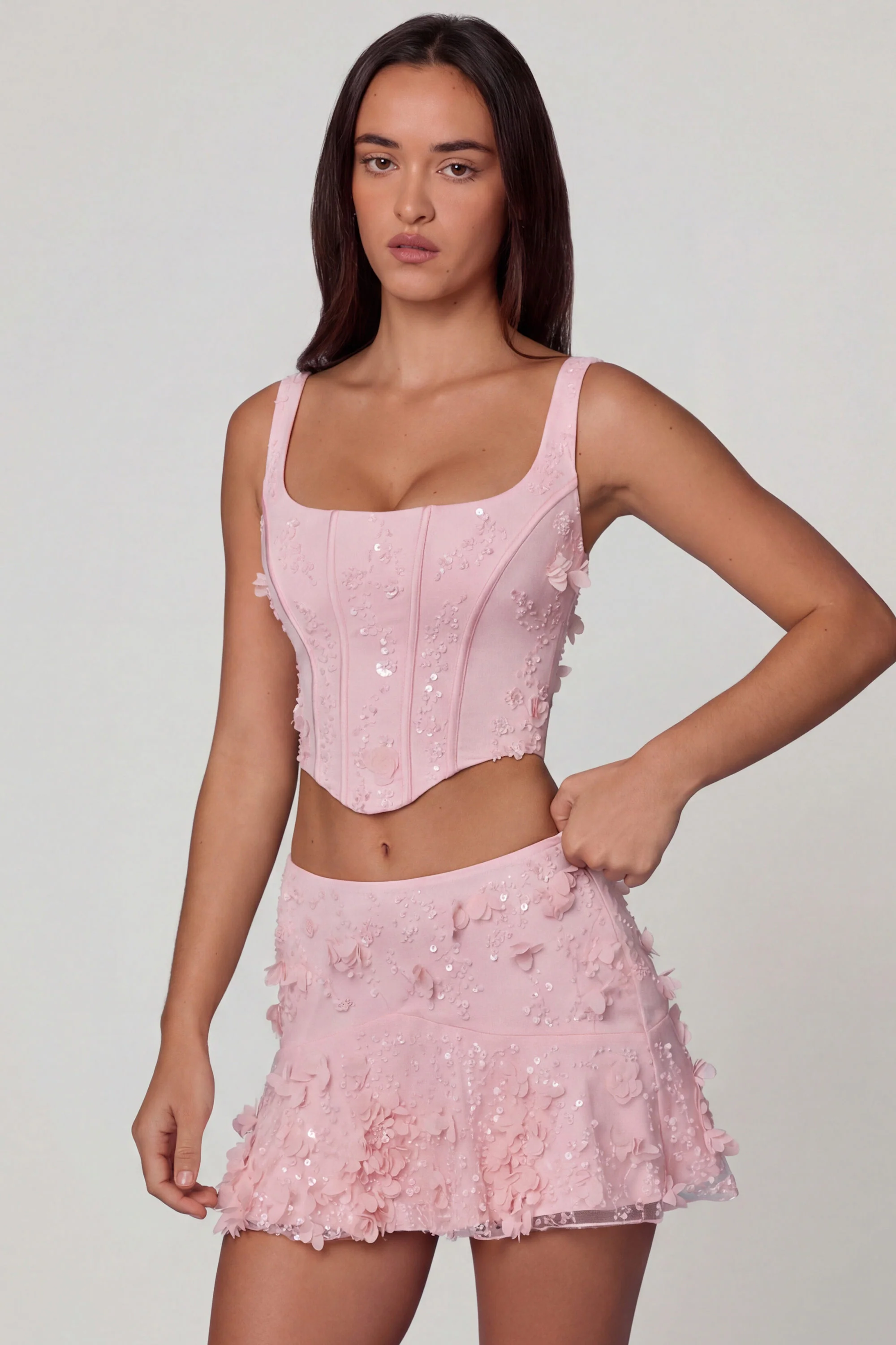 Embellished Lace-Up Corset Top in Soft Pink - Image 6