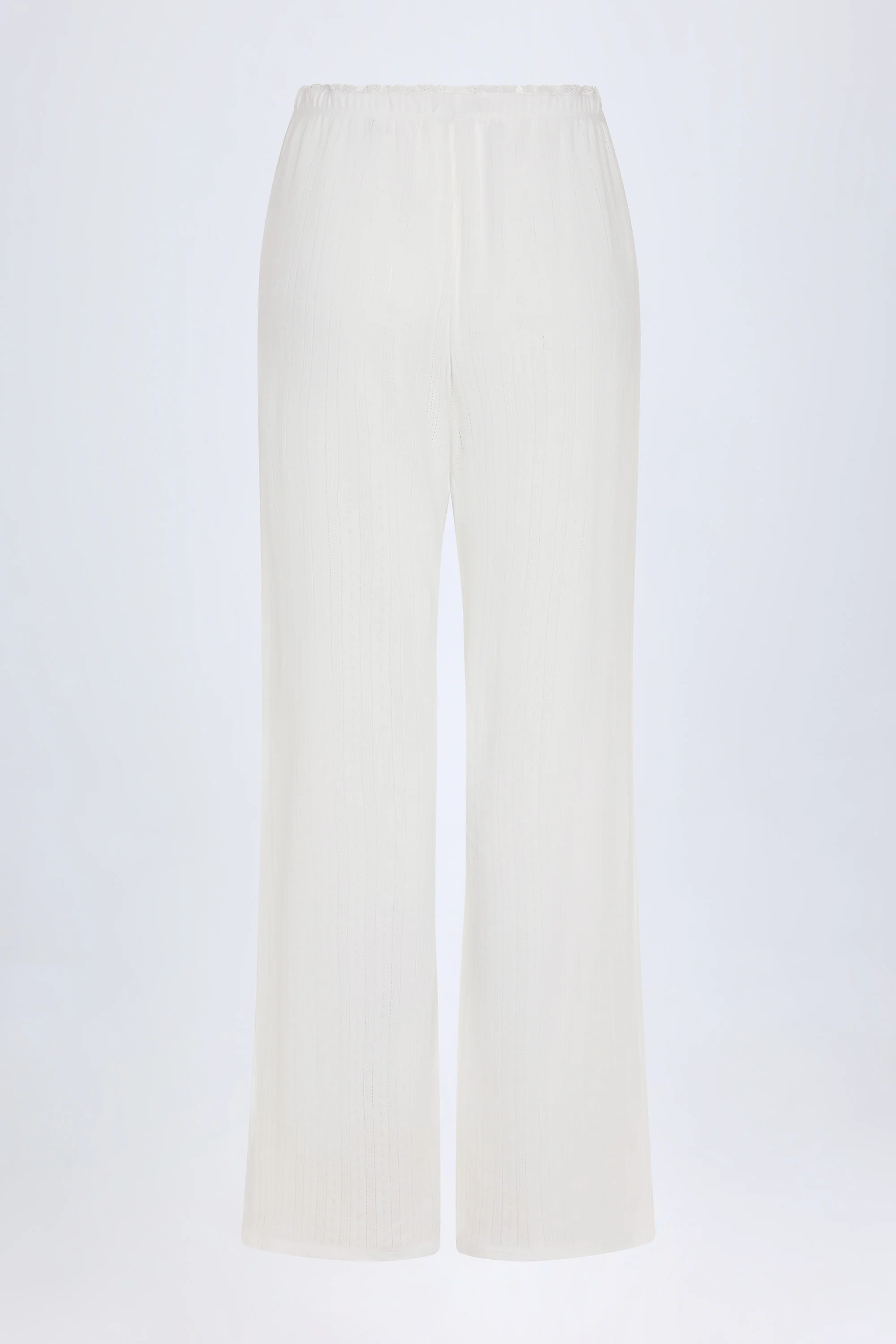 Pointelle Mid-Rise Straight-Leg Trousers in White - Image 4