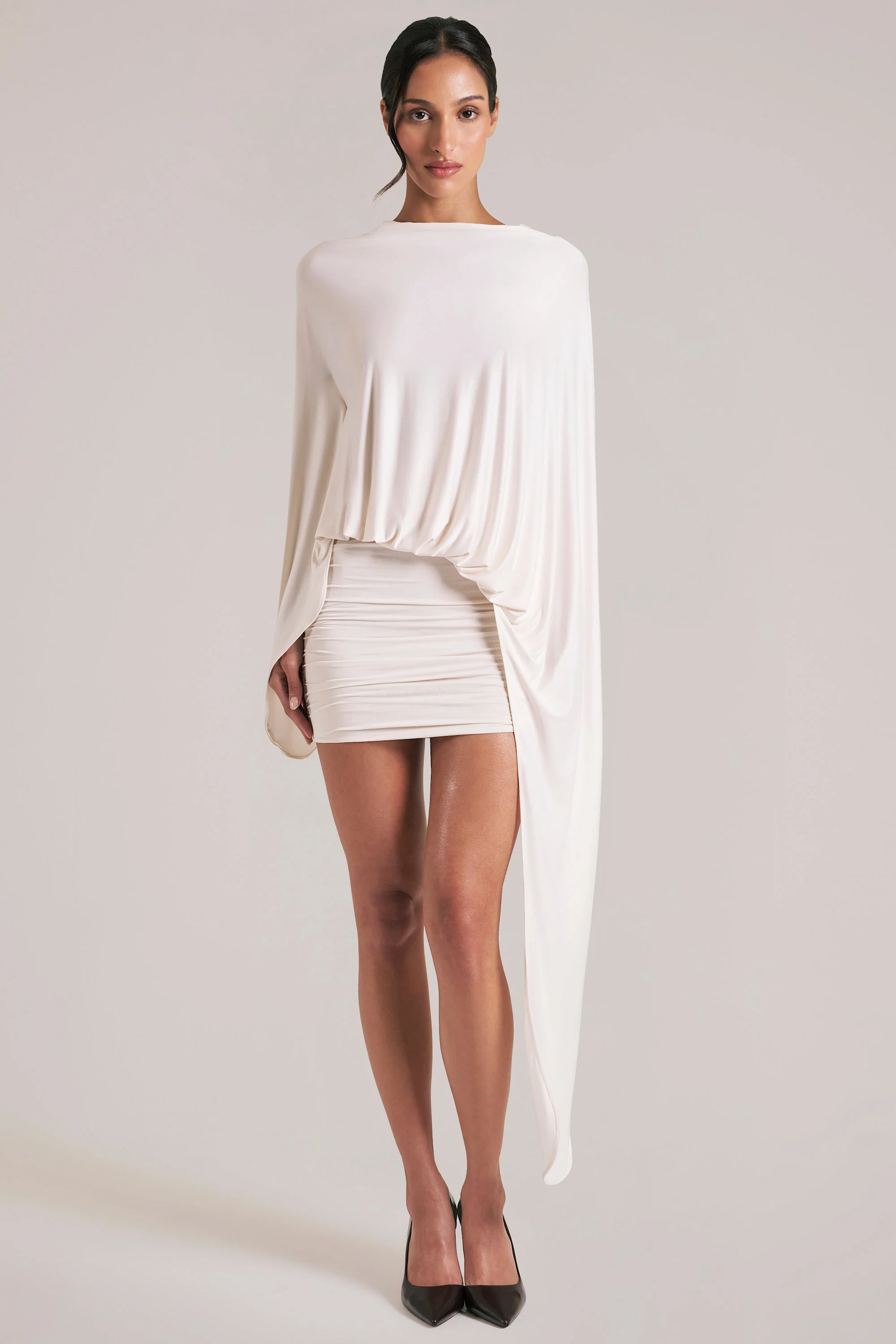 Draped Cape Mini Dress in Vanilla - Image 5
