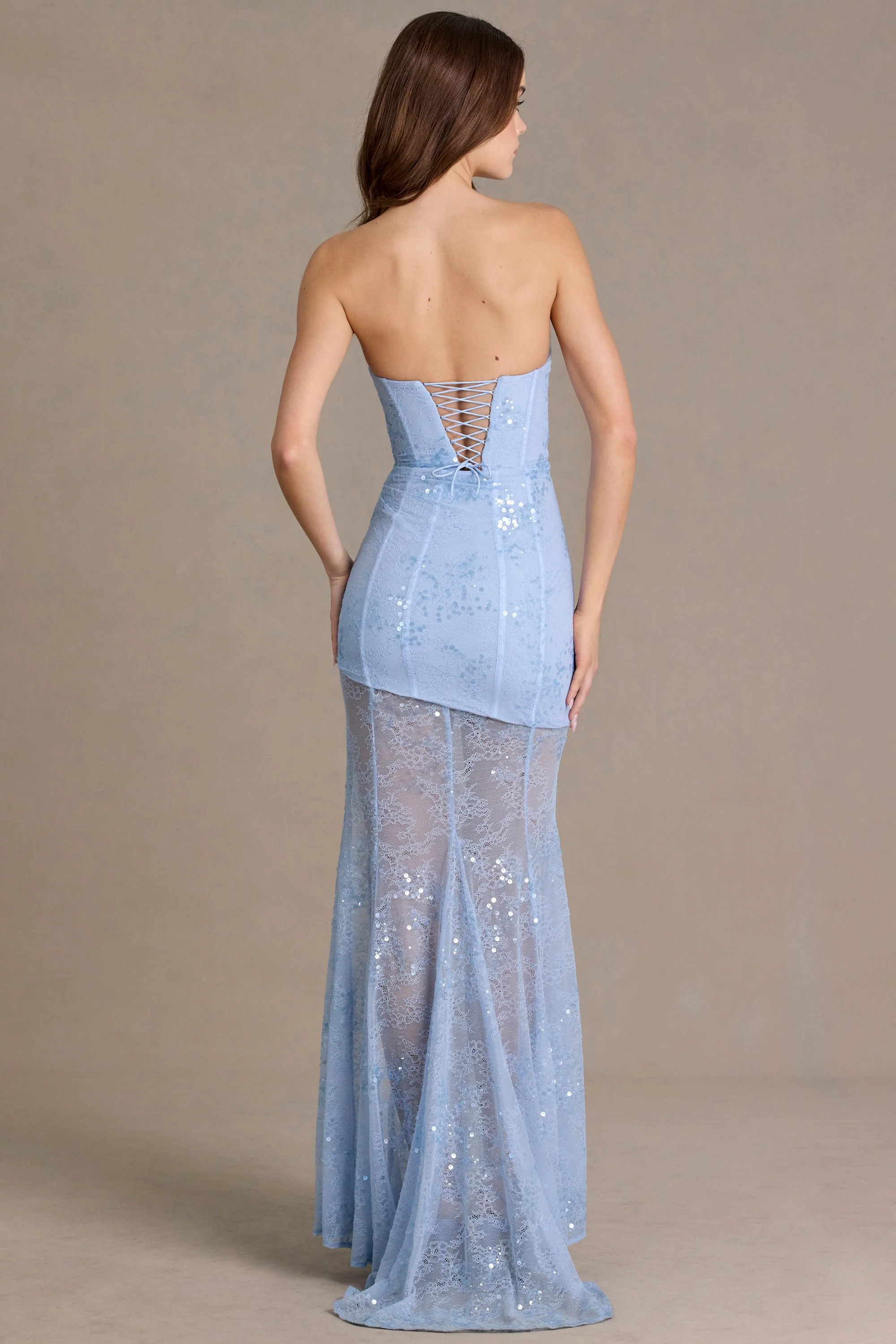 Embellished Lace Corset Gown in Sky Blue - Image 3