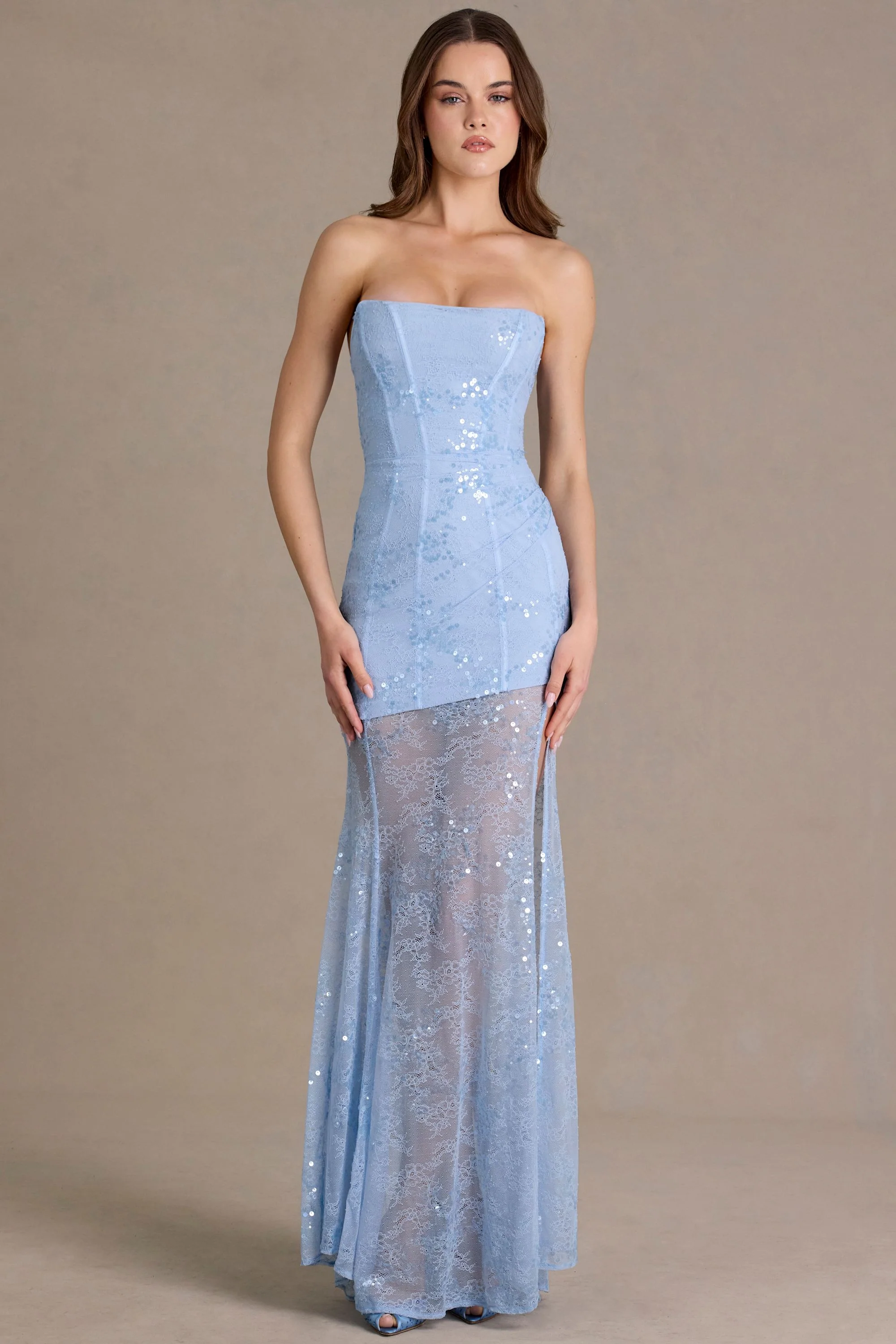 Embellished Lace Corset Gown in Sky Blue - Image 8