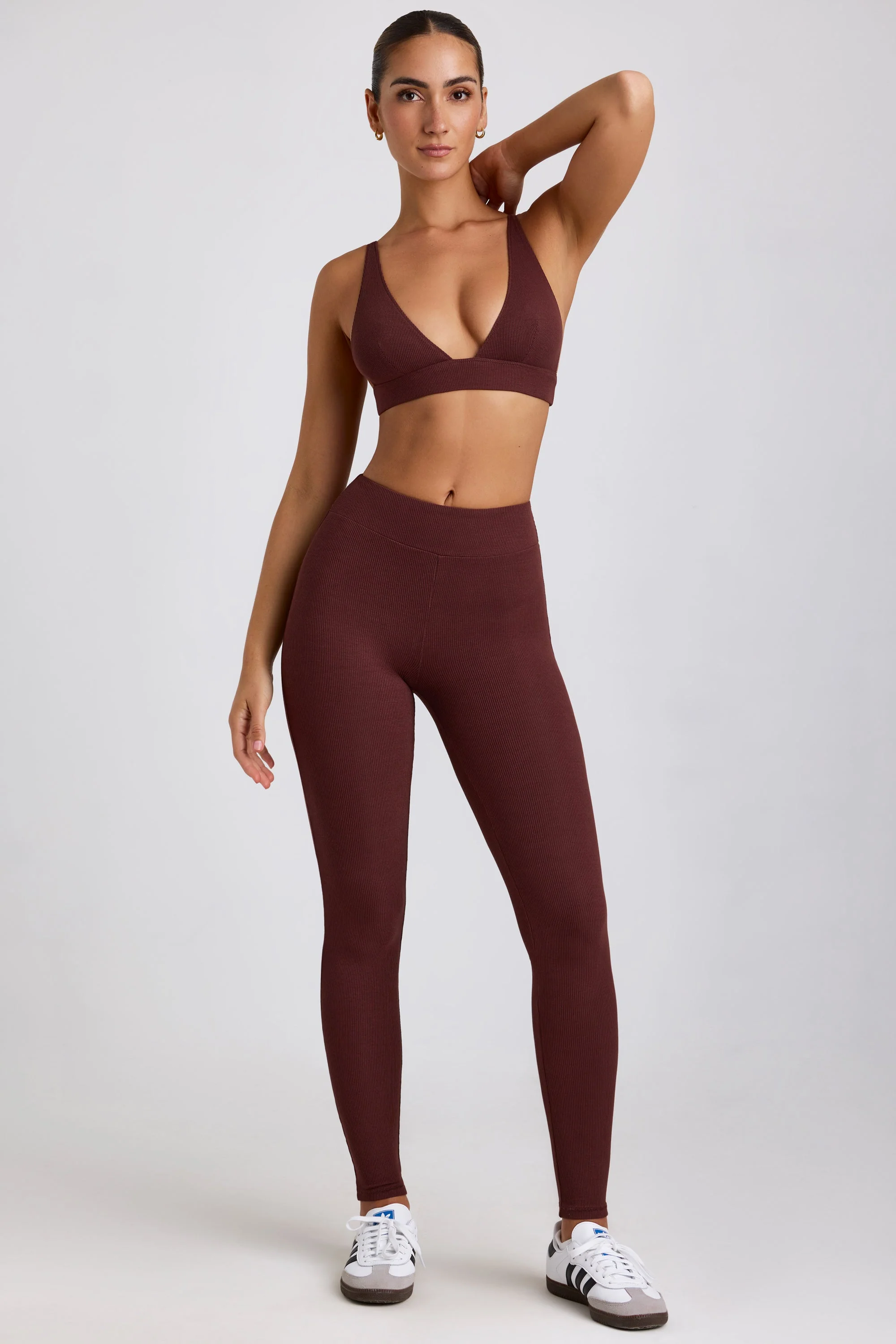 Petite Ribbed Modal High Waist Leggings in Espresso - Image 5