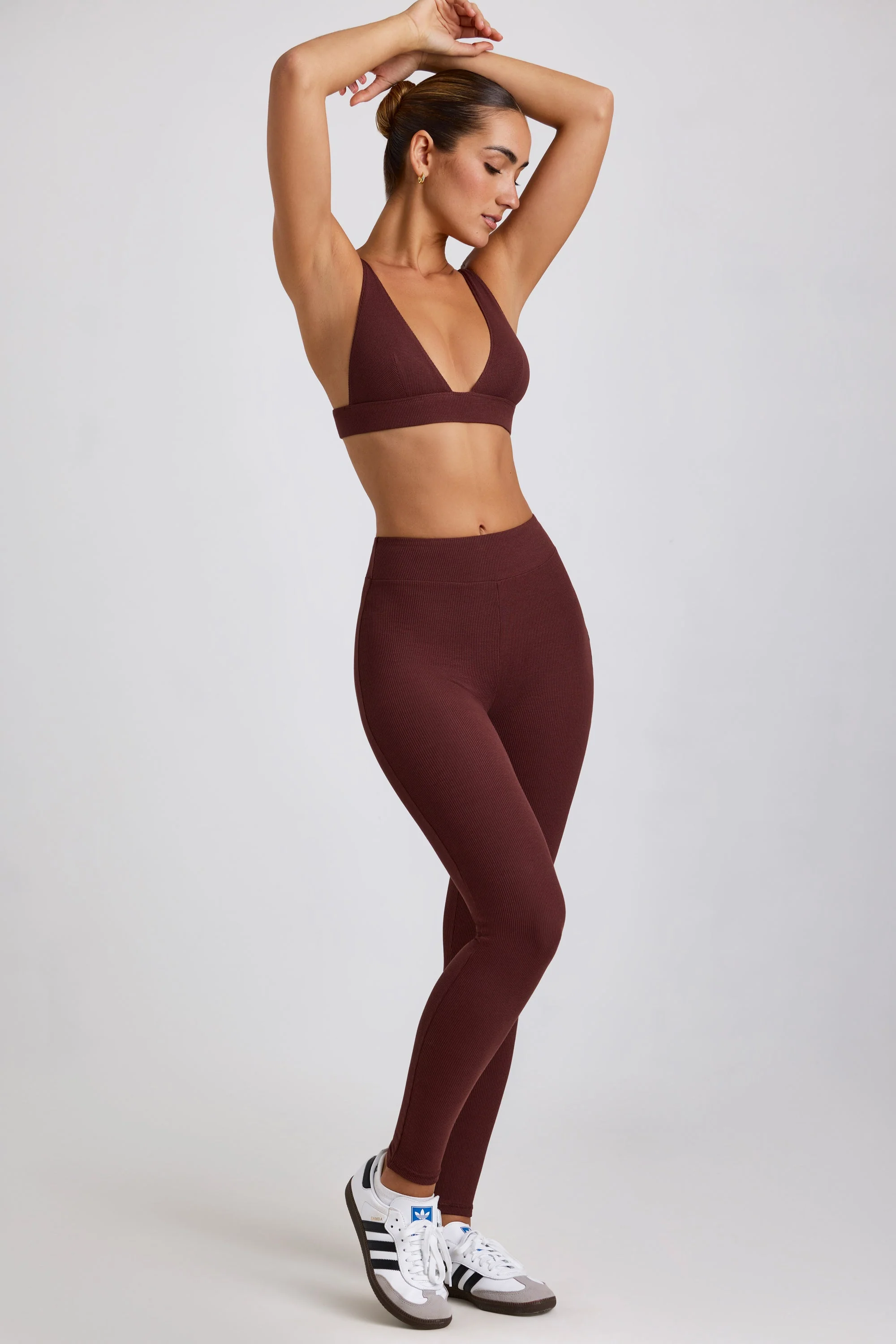 Petite Ribbed Modal High Waist Leggings in Espresso - Image 6