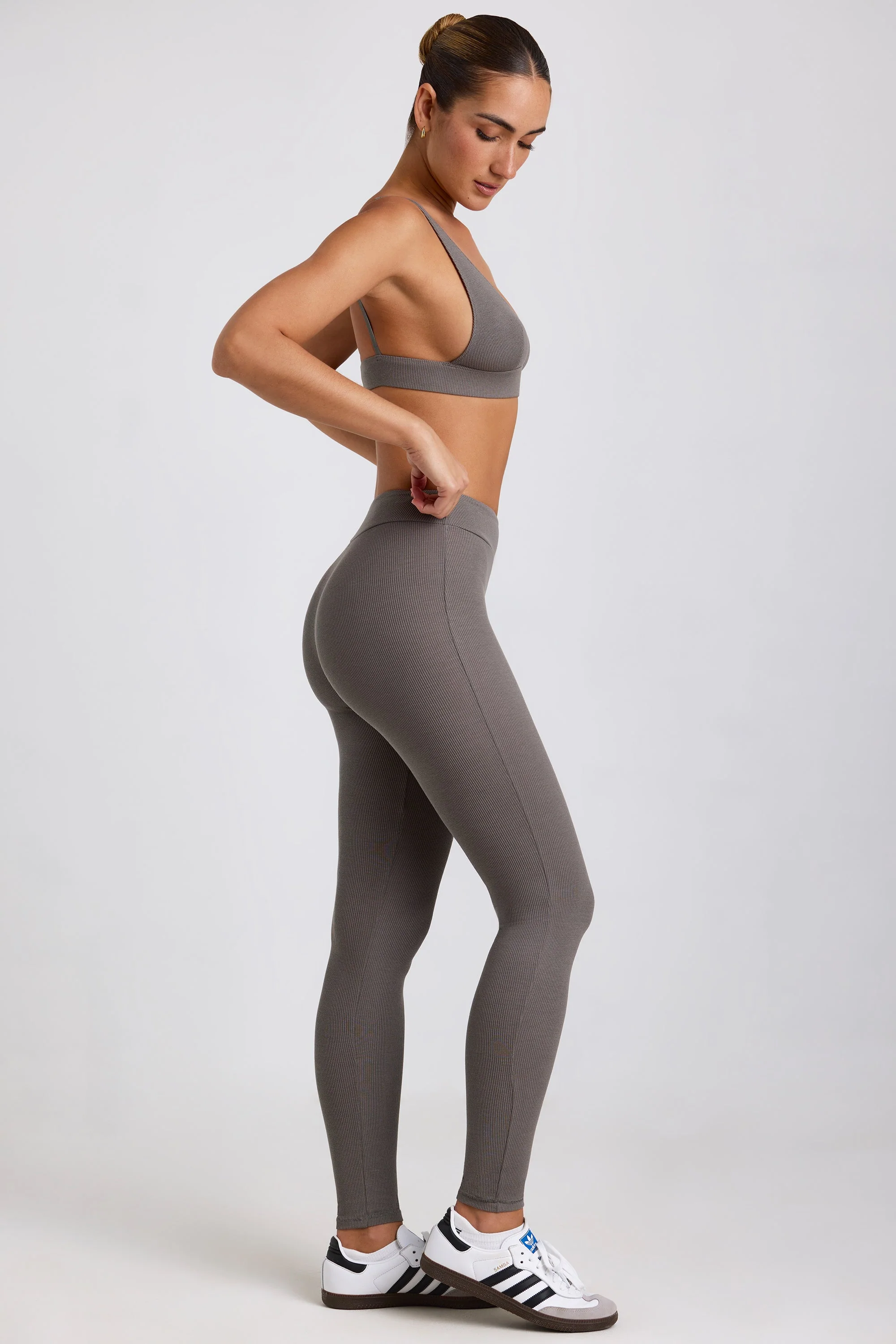 Petite Ribbed Modal High Waist Leggings in Grey - Image 3