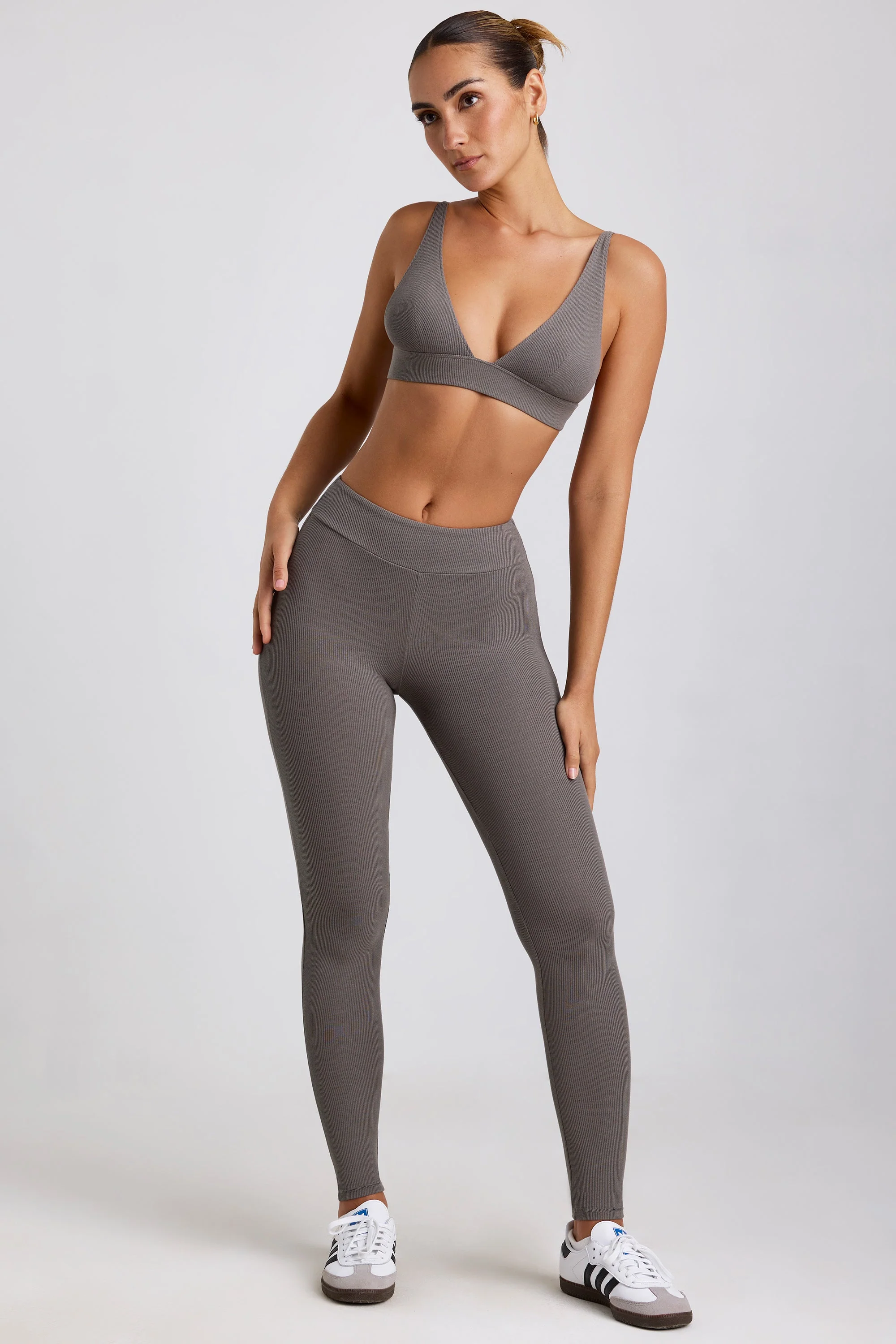 Petite Ribbed Modal High Waist Leggings in Grey - Image 5