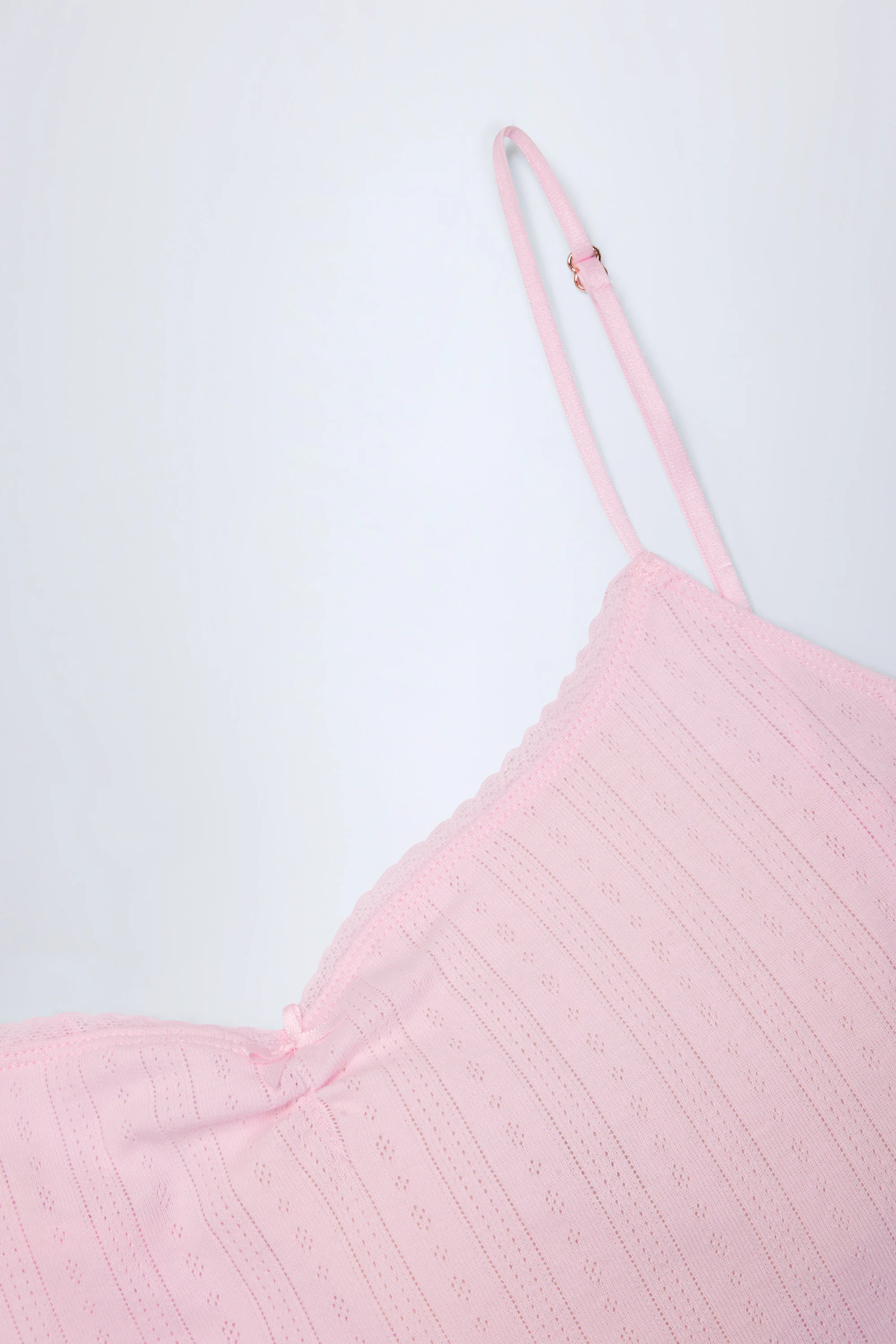 Pointelle Ruched Camisole Crop Top in Baby Pink - Image 5