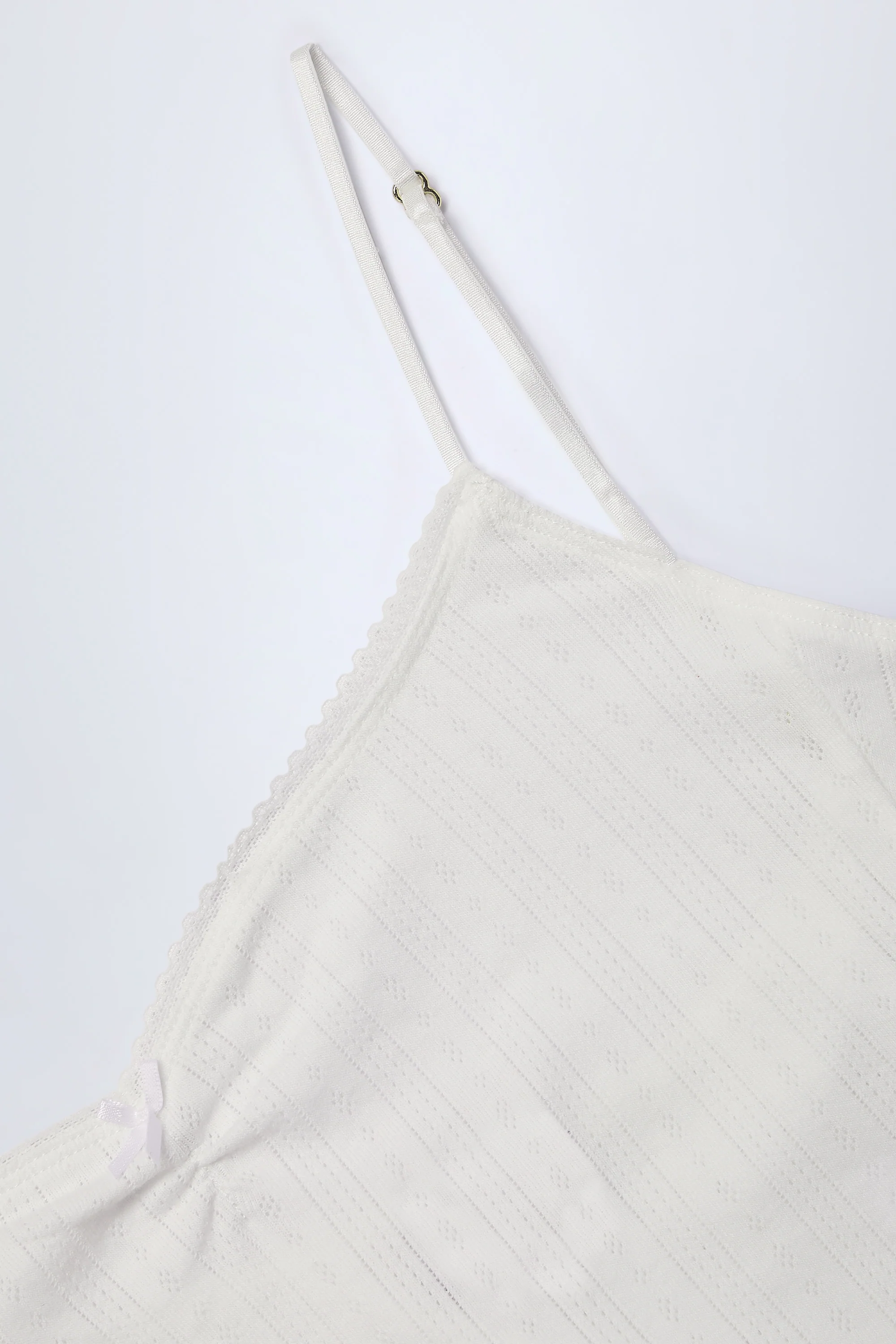 Pointelle Ruched Camisole Crop Top in White - Image 11
