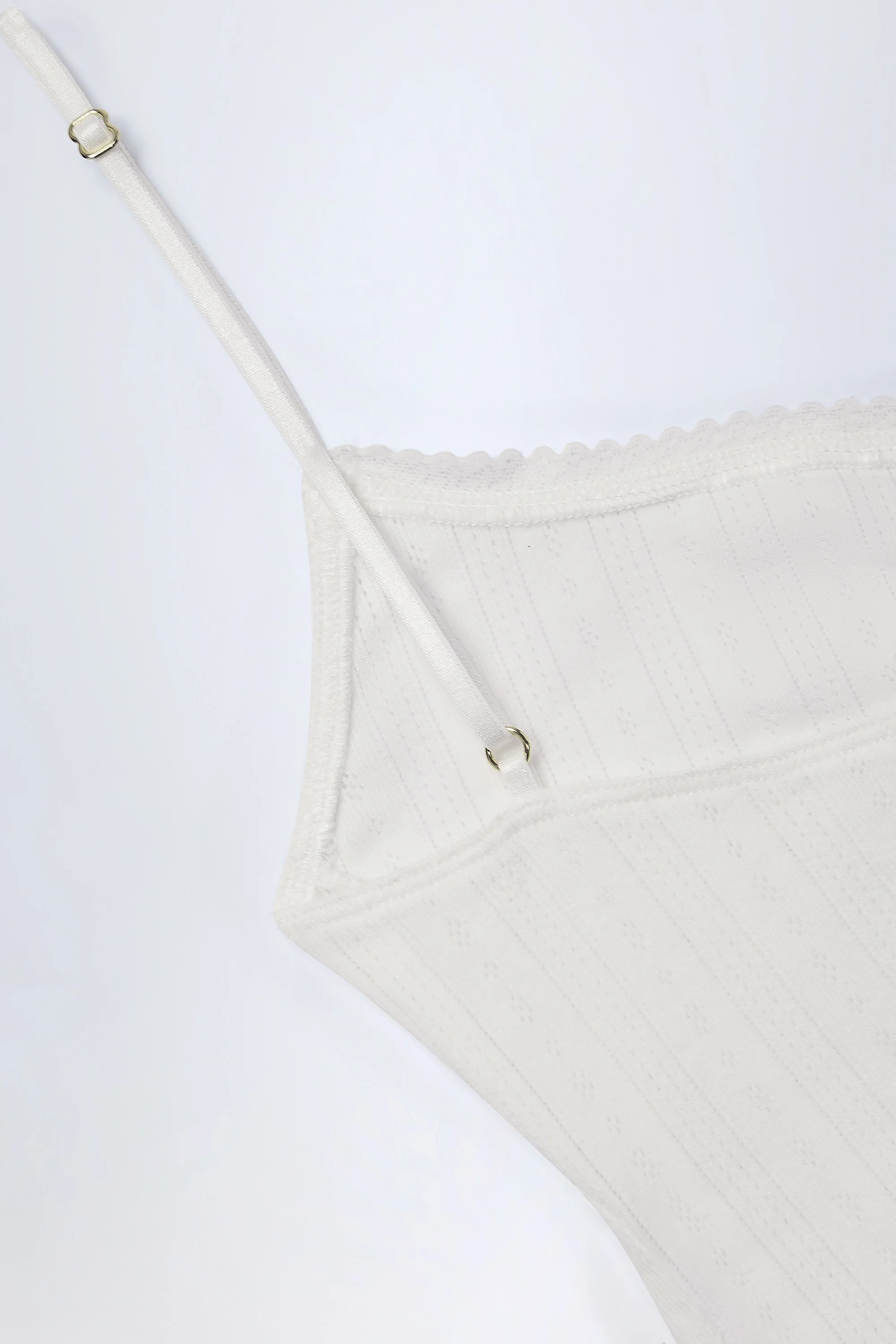 Pointelle Ruched Camisole Crop Top in White - Image 12