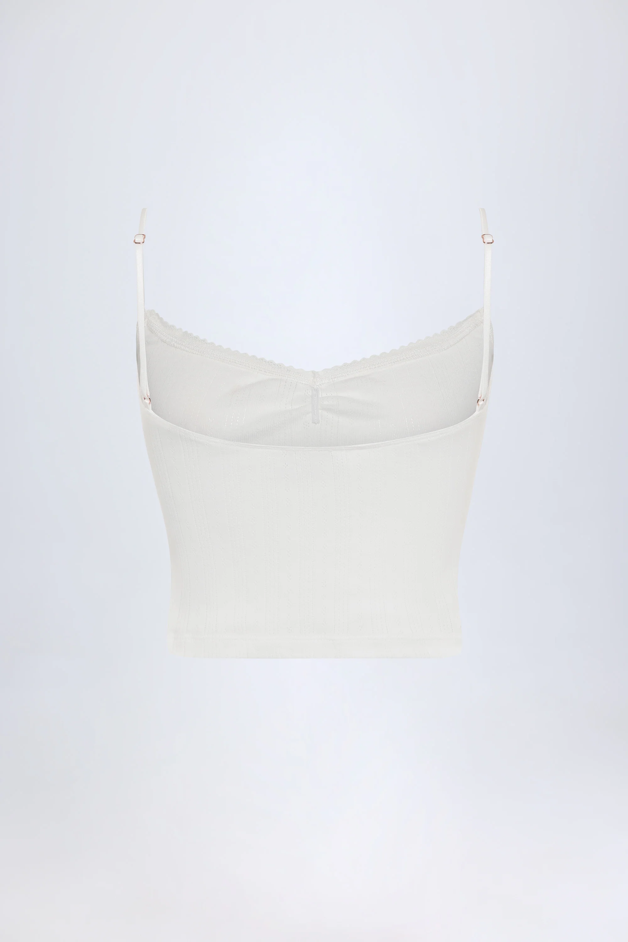 Pointelle Ruched Camisole Crop Top in White - Image 6