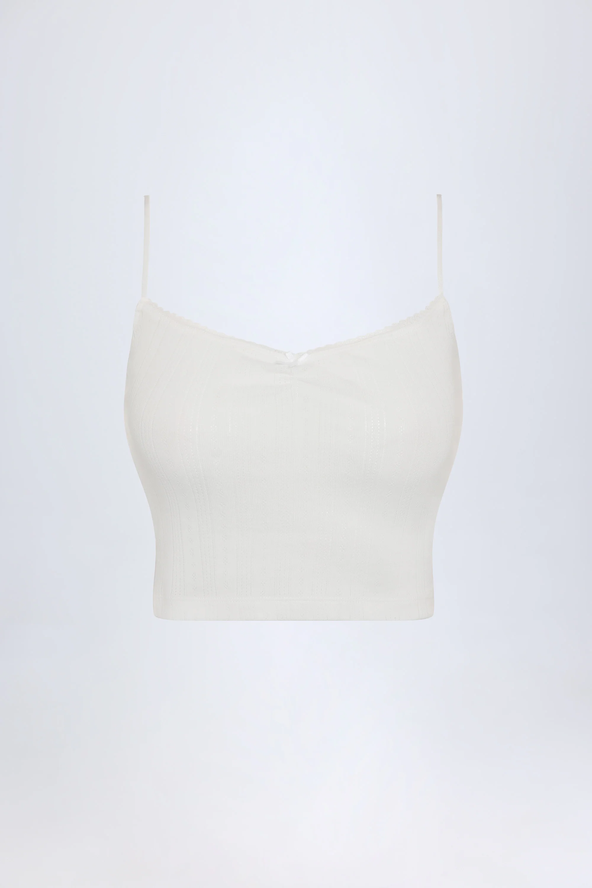 Pointelle Ruched Camisole Crop Top in White - Image 9
