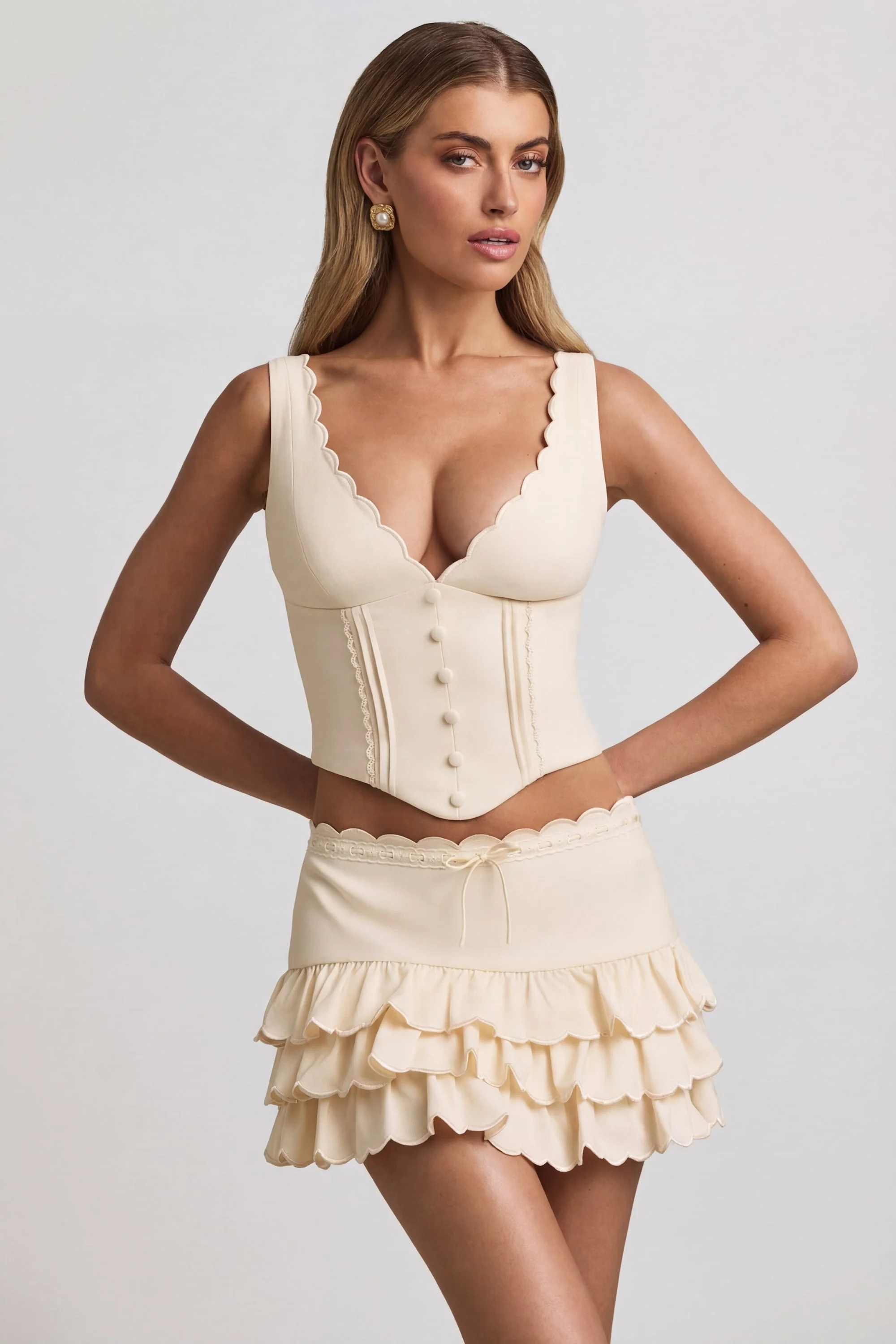 Layered Ruffled Low-Rise Mini Skirt in Ivory - Image 5