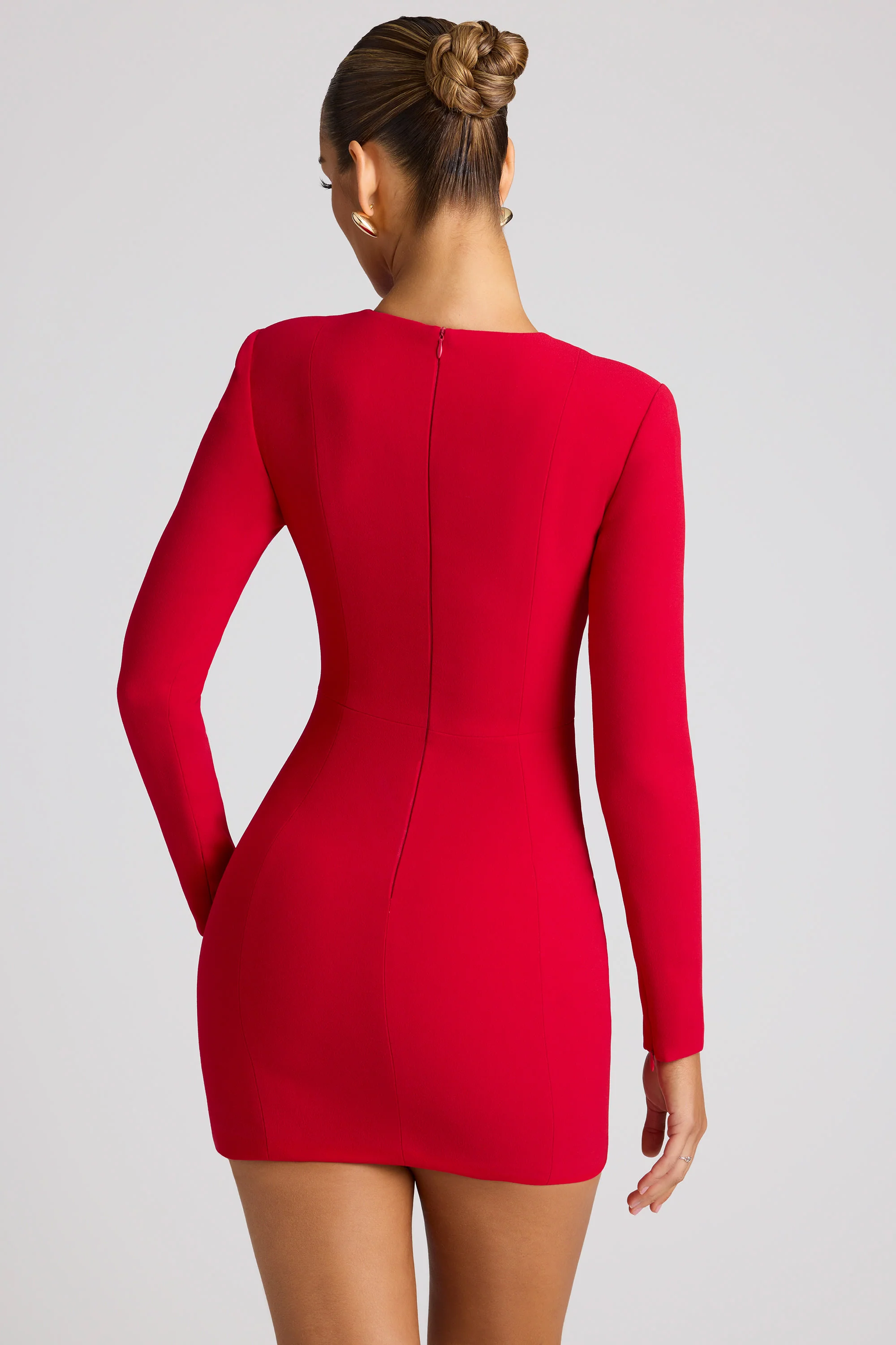 Heart Cut Out Long Sleeve Mini Dress in Fire Red - Image 2