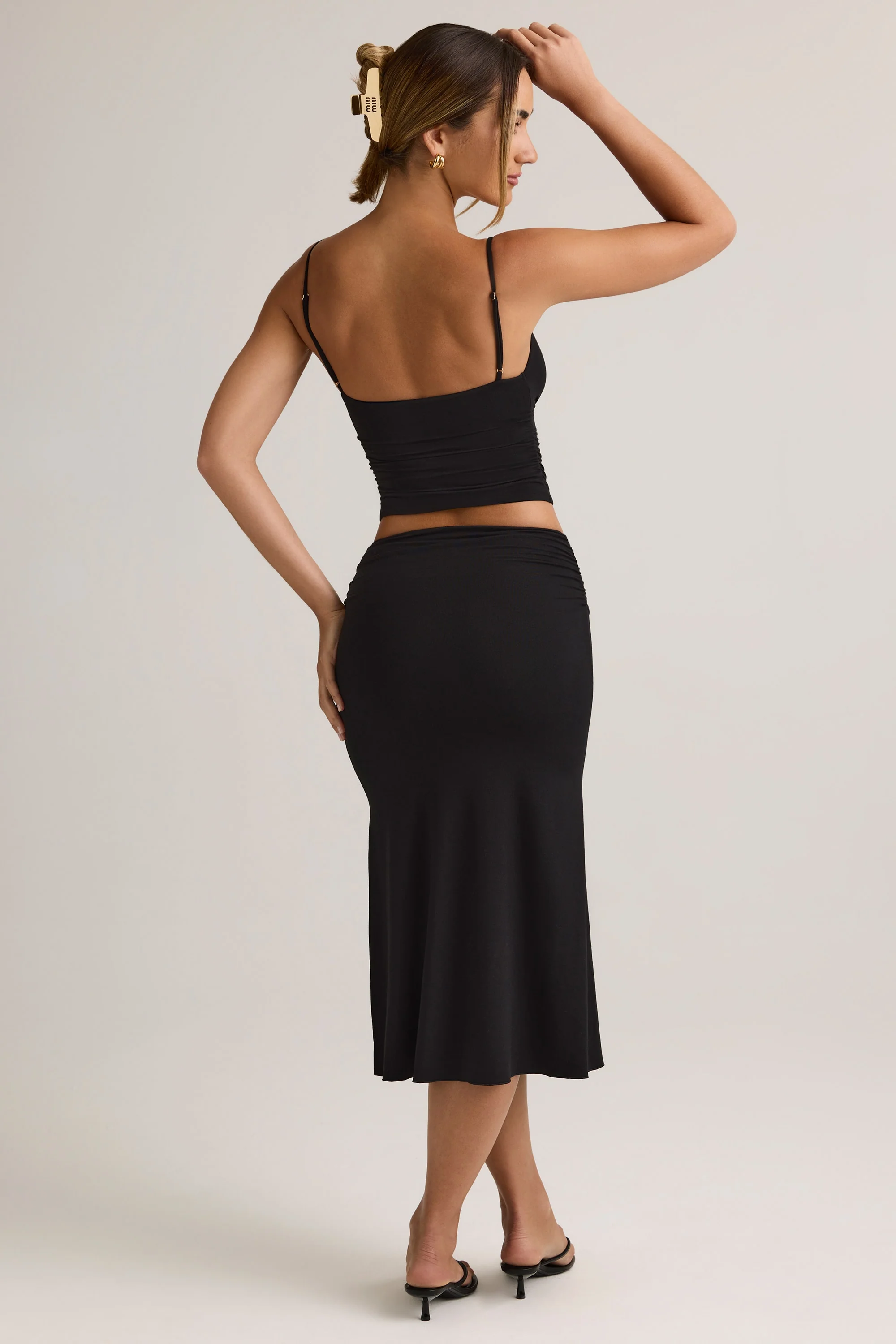 Modal Ruched Mid-Rise Midaxi Skirt in Black - Image 2
