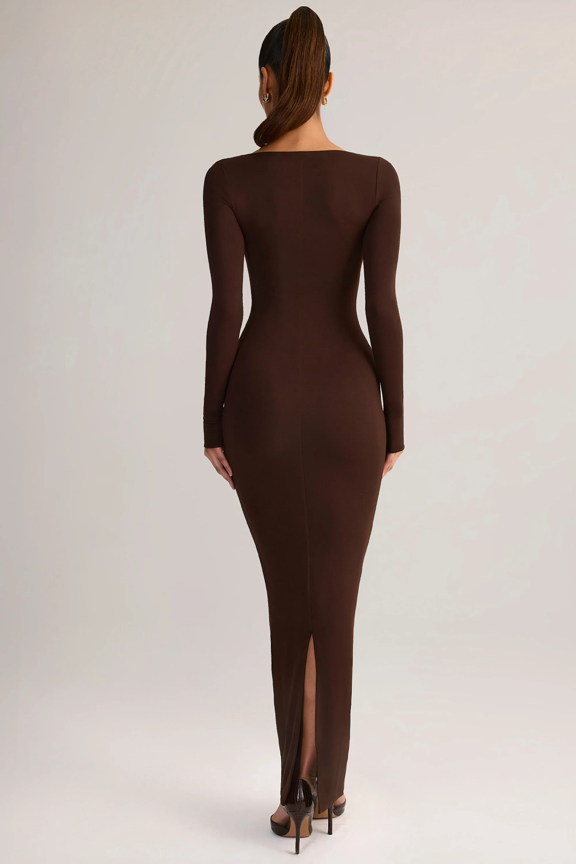 Modal Square-Neck Bodycon Maxi Dress in Chocolate Brown - Image 2