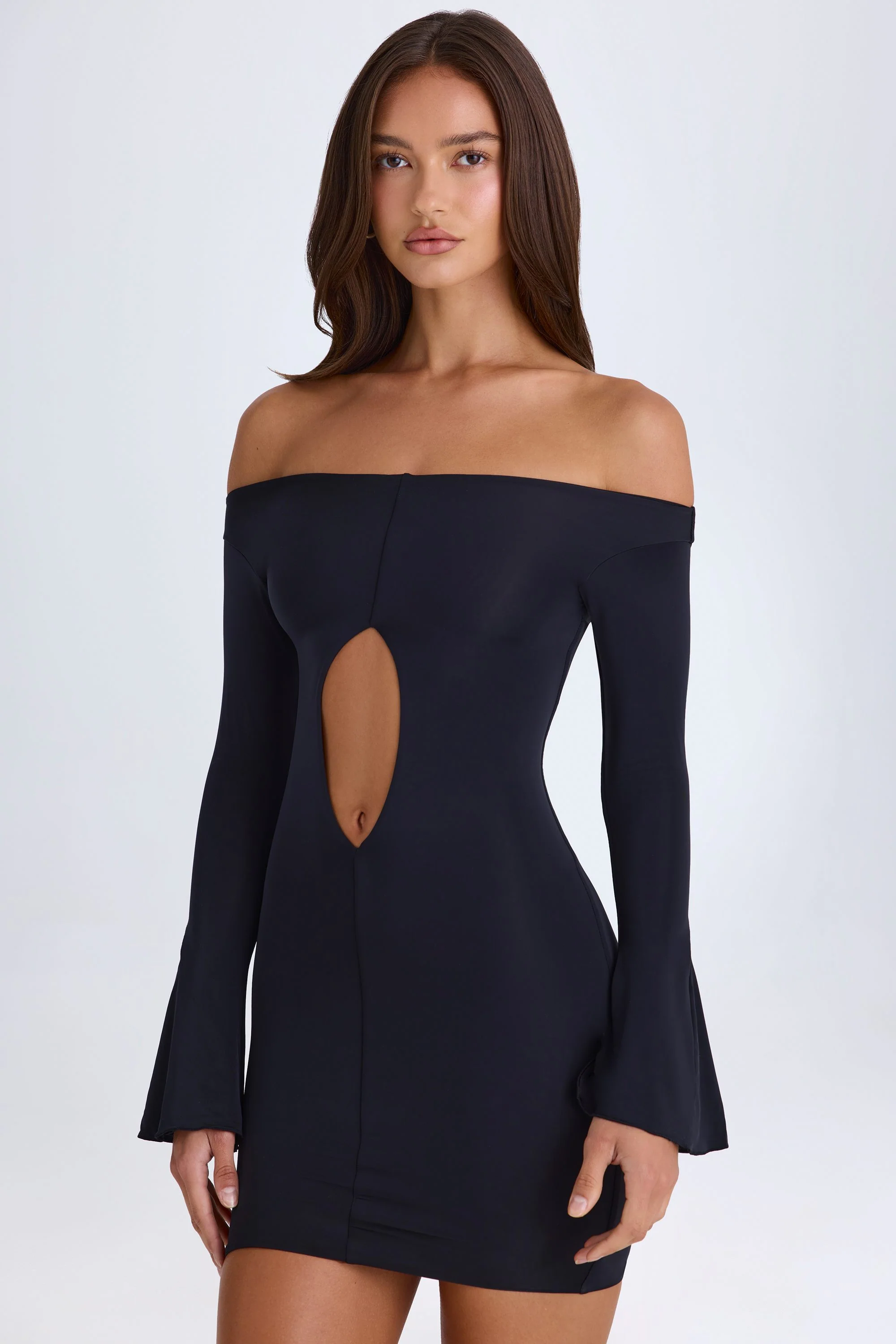 Off-Shoulder Cut-Out Mini Dress in Black - Image 7